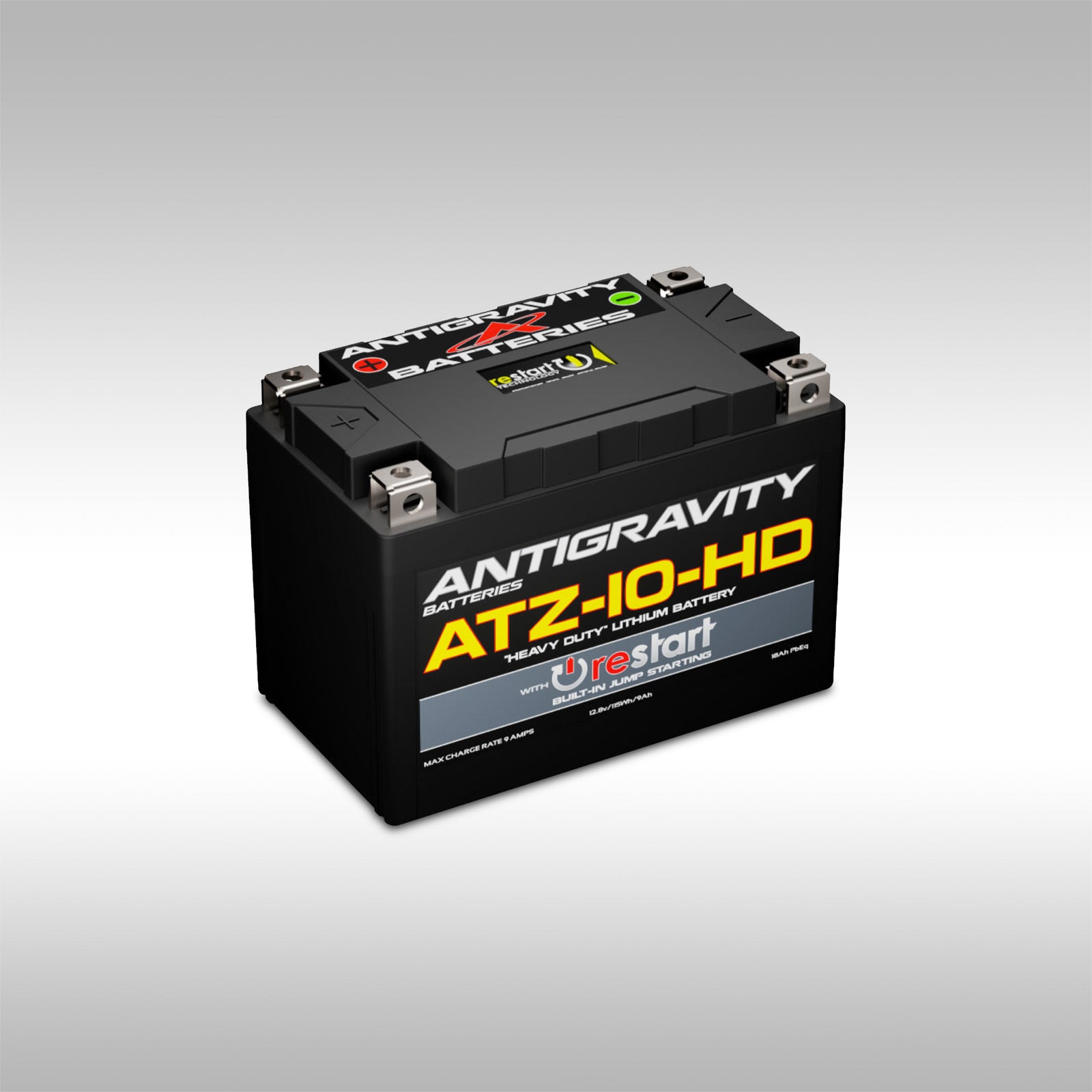 Antigravity ATZ-10-HD restart motorcycle battery on a gray background