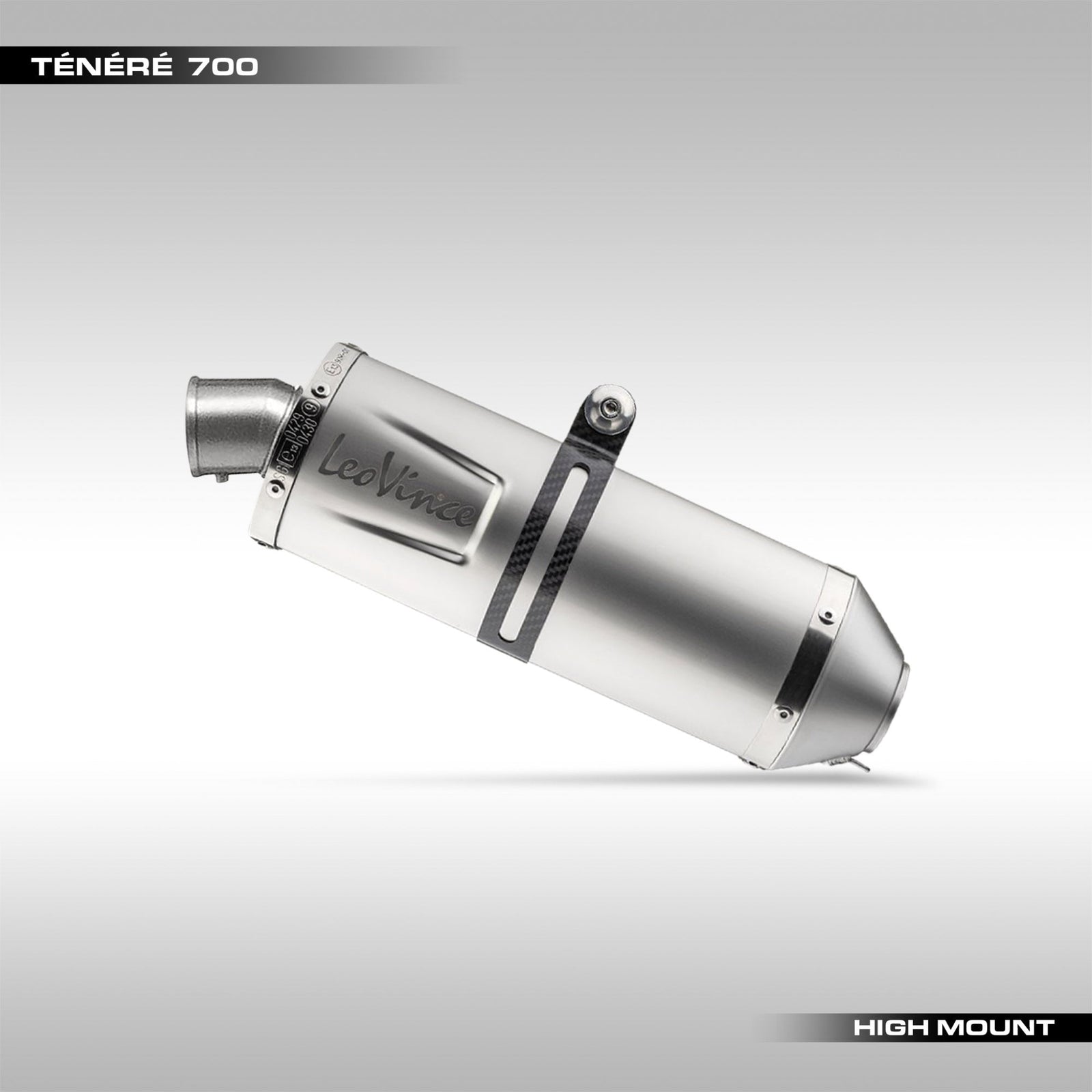 LeoVince high mount exhaust in stainless steel finish muffler.