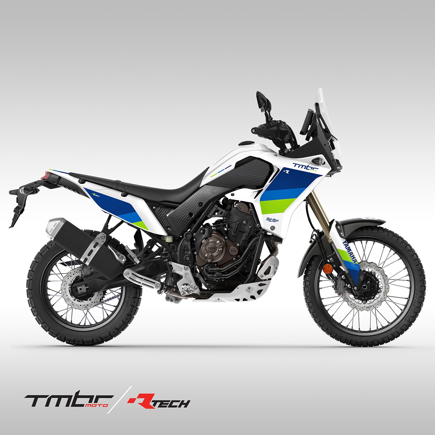 GRAPHICS KIT - 2019–2024 YAMAHA TENERE 700 - RTECH WHITE / BLUE / GREEN STRIPES