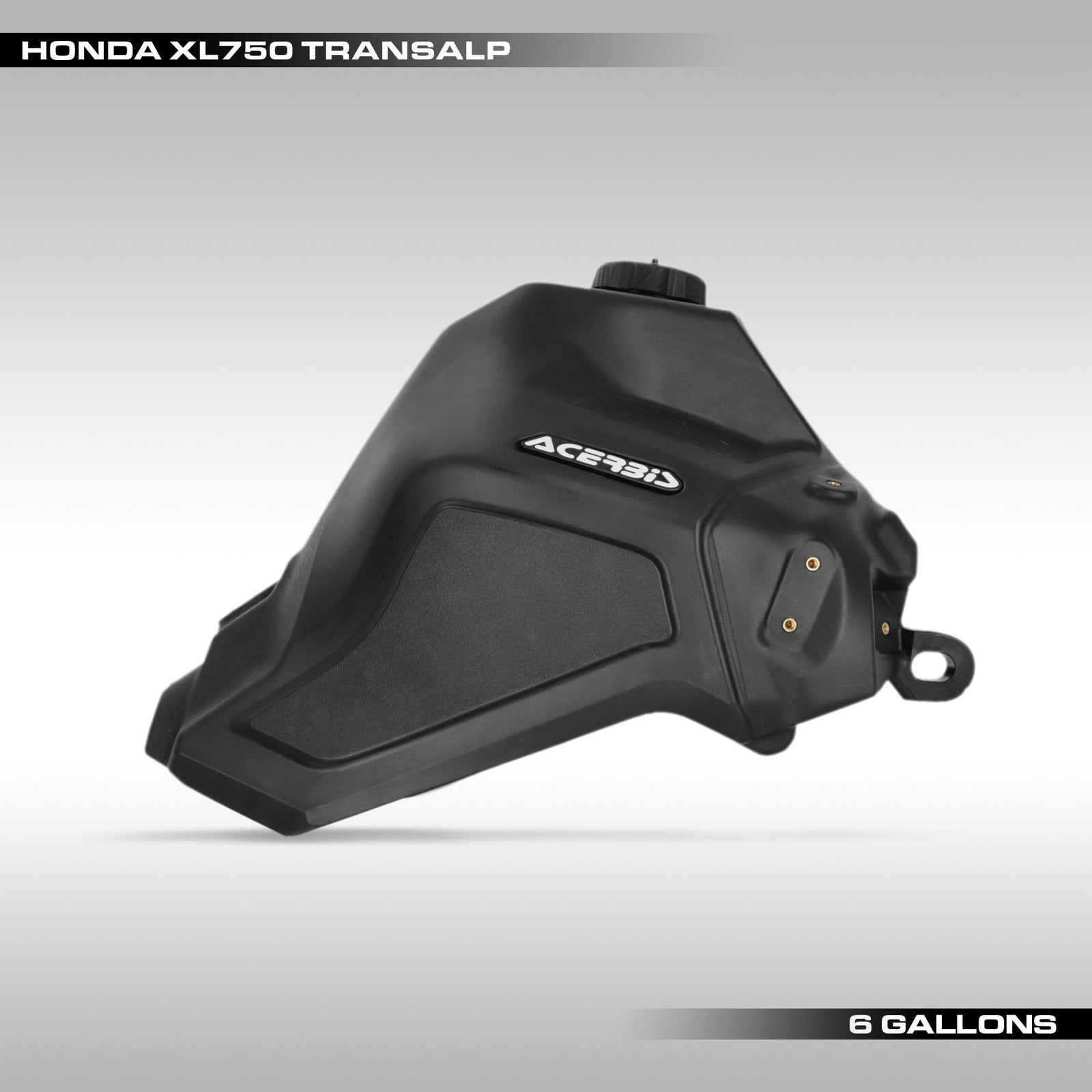 Side Shot. Acerbis plastic fuel tank for the Honda XL750 Transalp motorcycle. 6 gallon capacity. Black