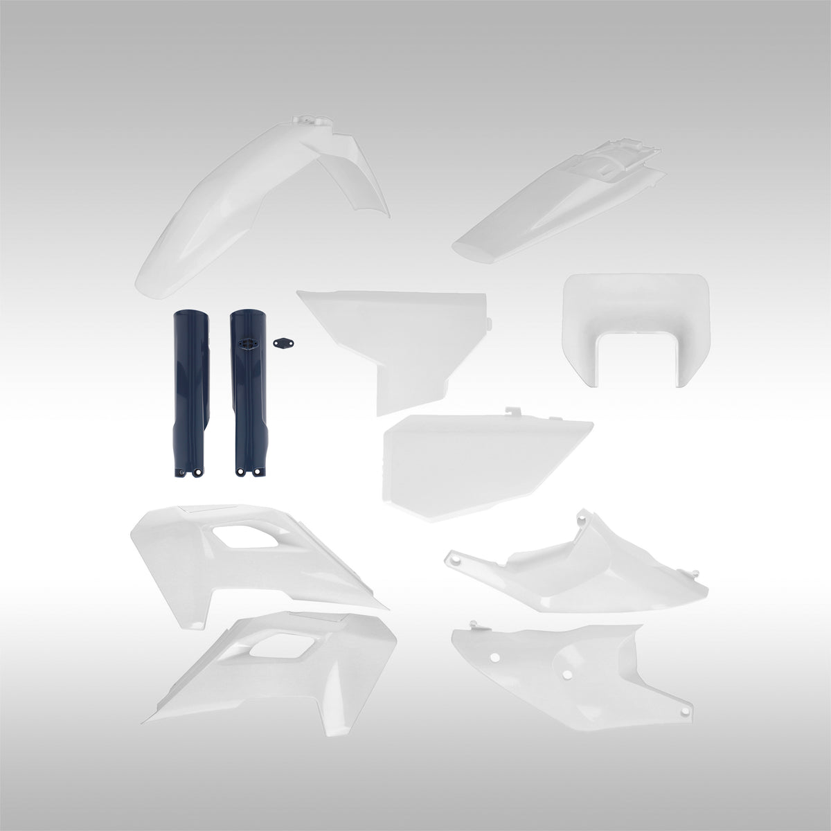 2025 OEM White Acerbis motorcycle body panels on a white background