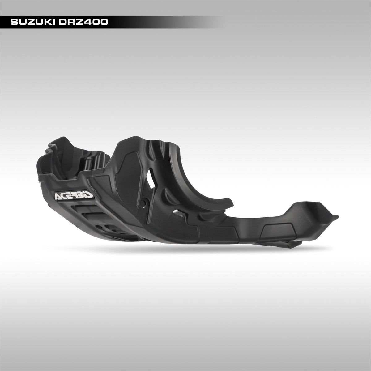 Black Acerbis plastic skid plate installed on a Suzuki DR-Z400 dual-sport motorcycle.