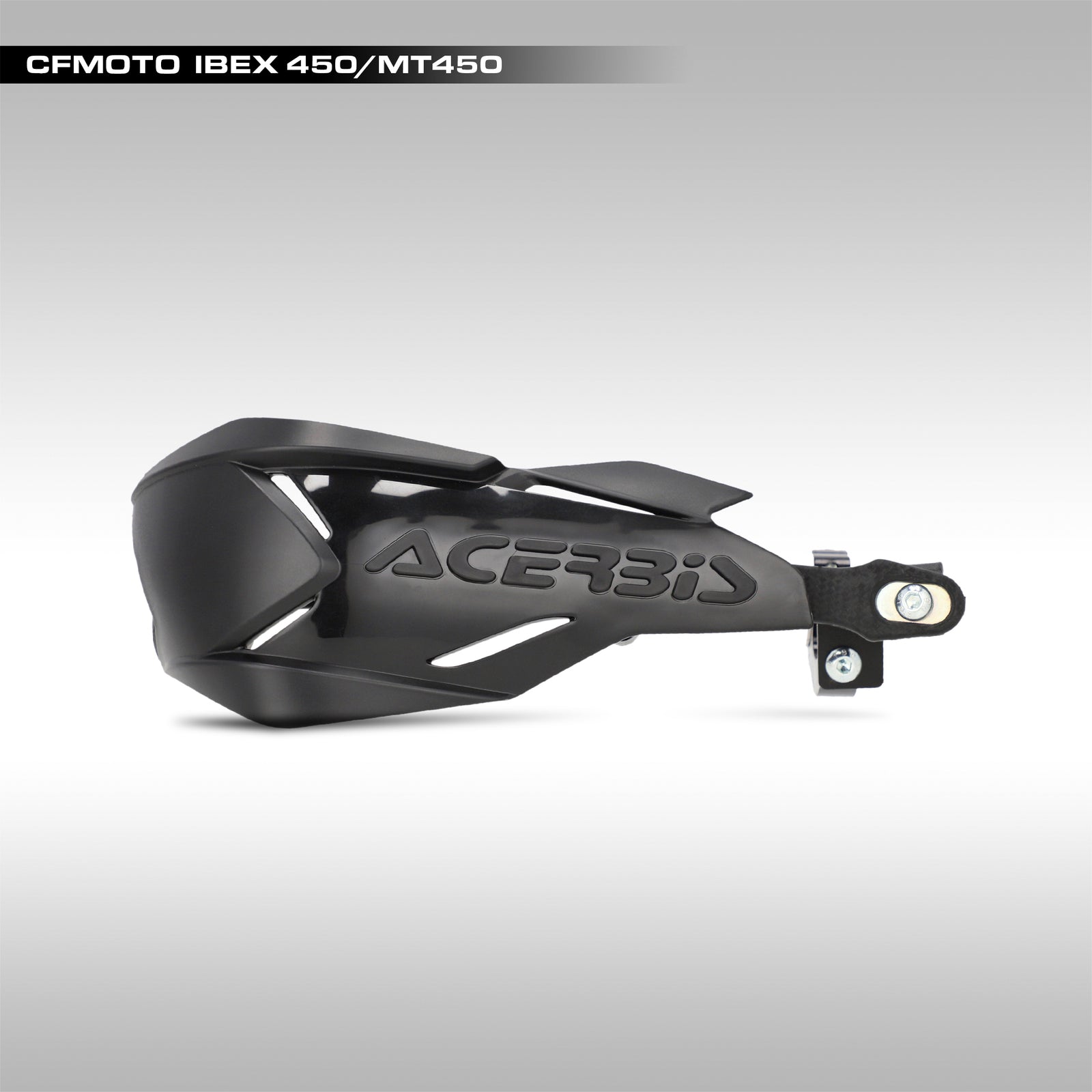 Black motorcycle hand guard with Acerbis branding on a gray background