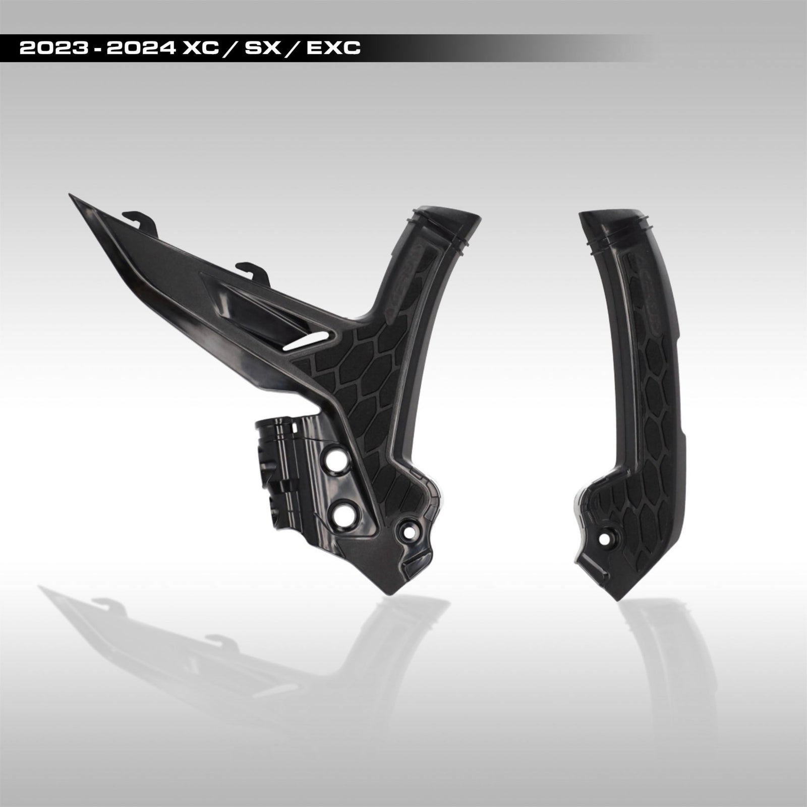 Acerbis X-Grip frame guards showing the rubberized grip panels for 2023-2026 KTM dirt bikes.