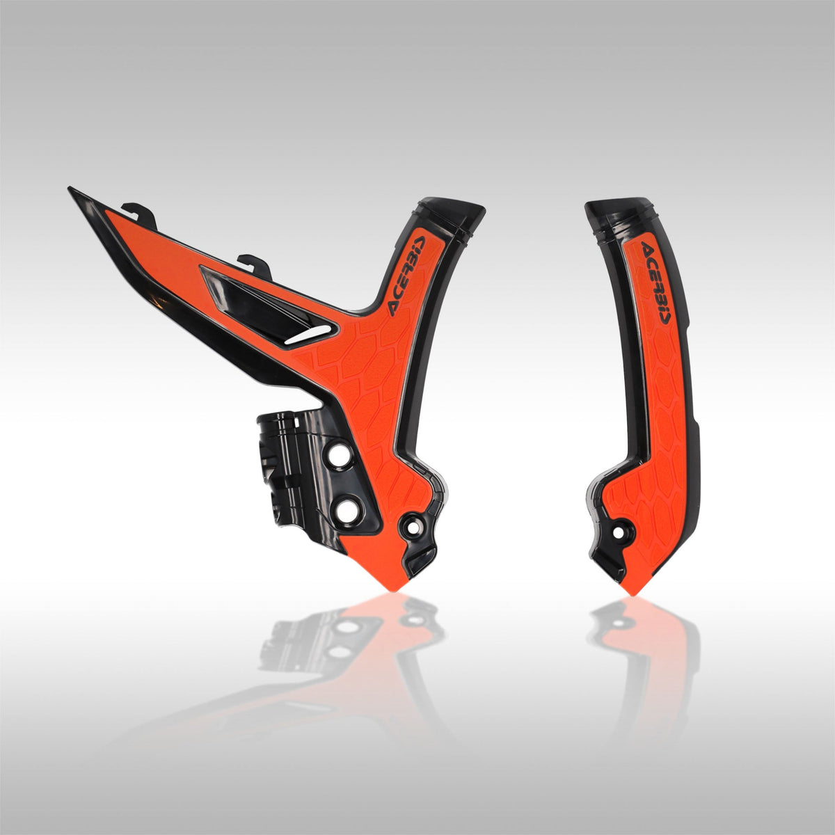 Acerbis X-Grip frame guards showing the rubberized grip panels for 2023-2026 KTM dirt bikes.