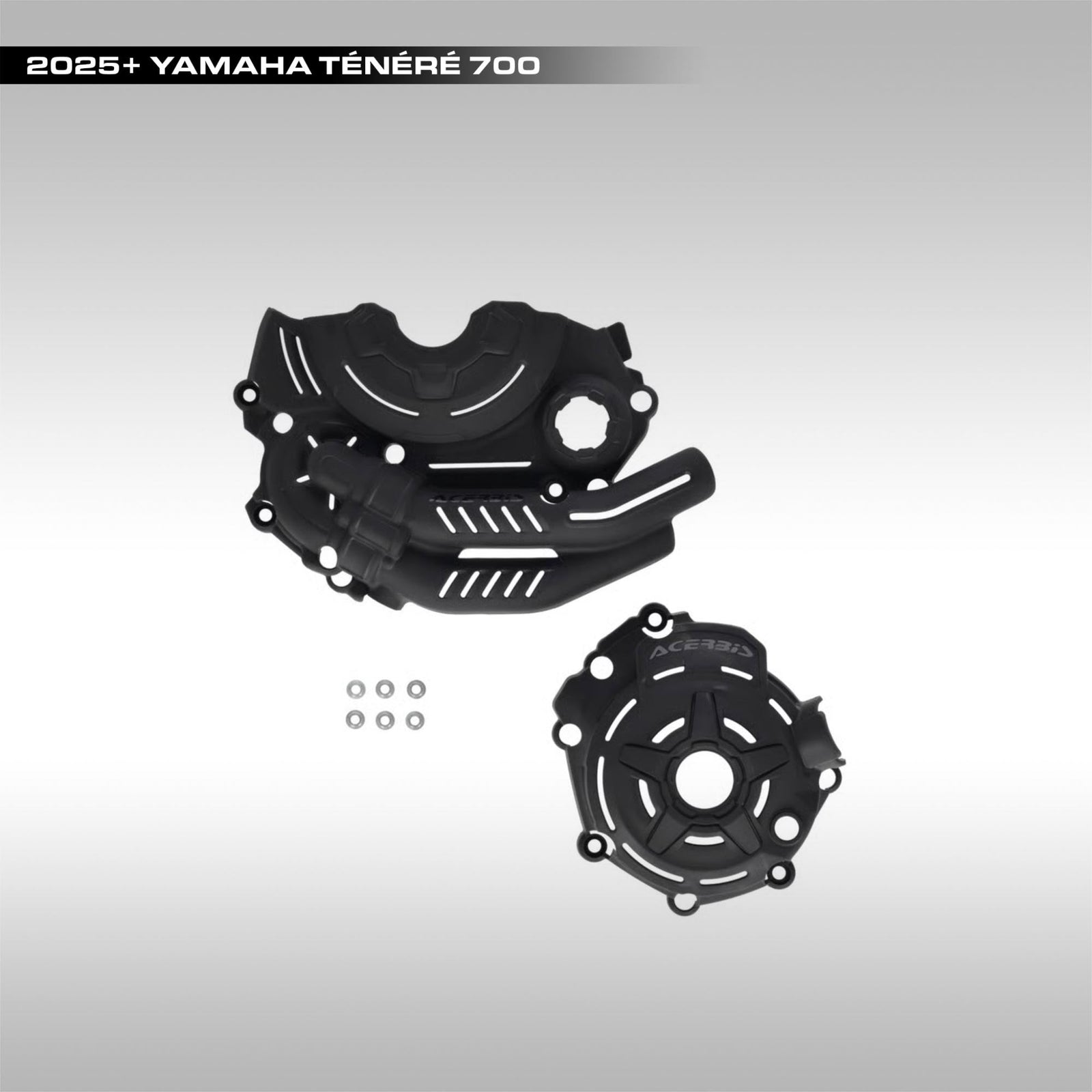 Acerbis 2988020001 X-Power black polymer engine case guards for the Yamaha Tenere 700.
