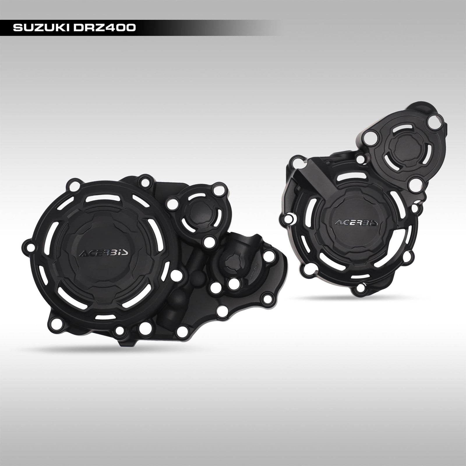 Black Acerbis X-Power plastic engine case guards for Suzuki DR-Z400 motorcycles.