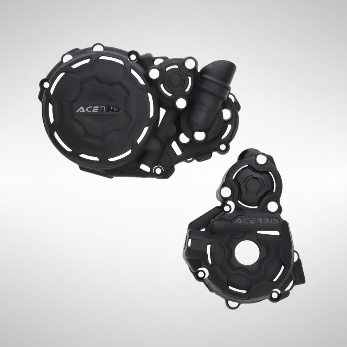 Acerbis 2988610001 X-Power black polymer engine case guards mounted on a Suzuki DR-Z4S.