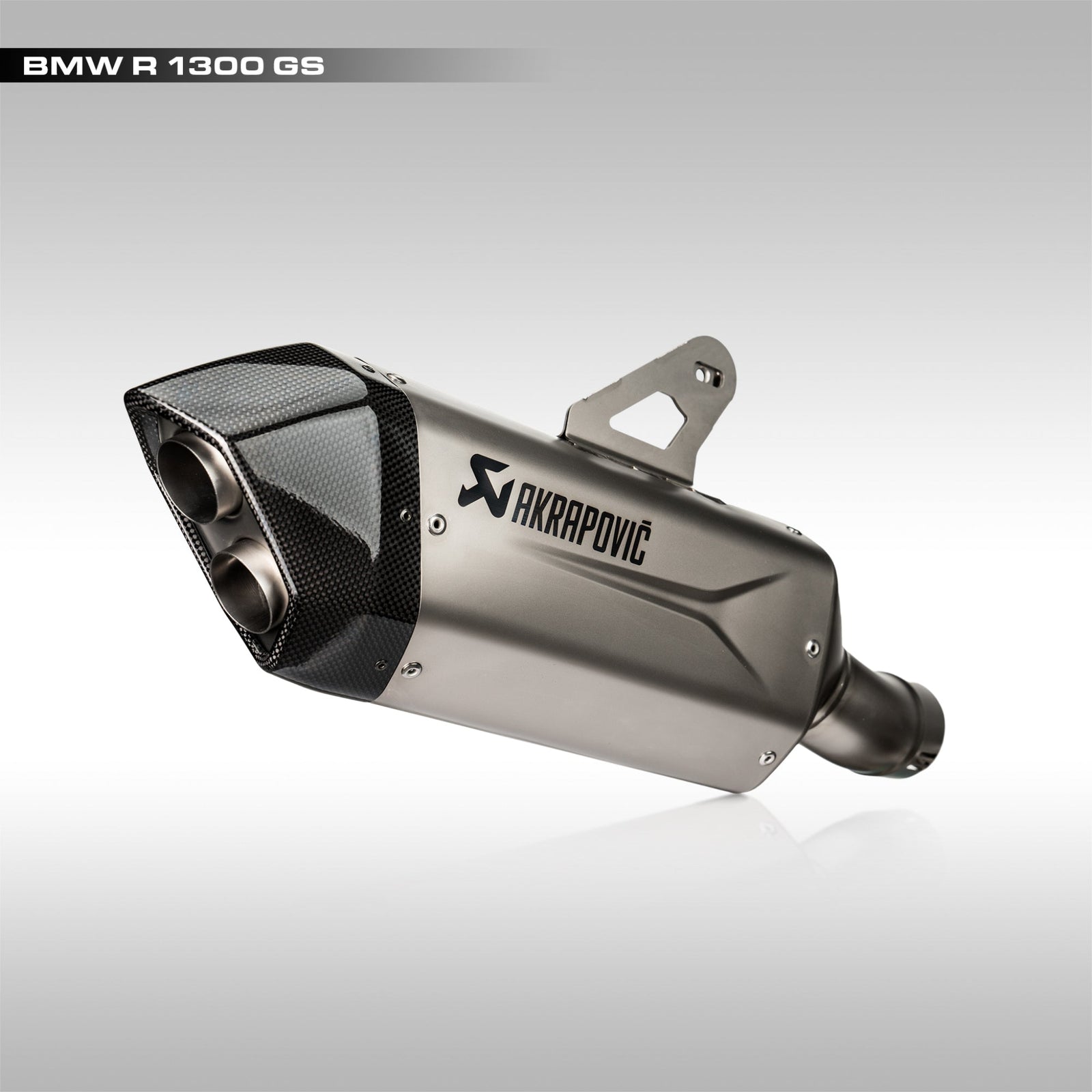 Akrapovic titanium slip-on exhaust muffler with carbon fiber end cap for the BMW R 1300 GS.