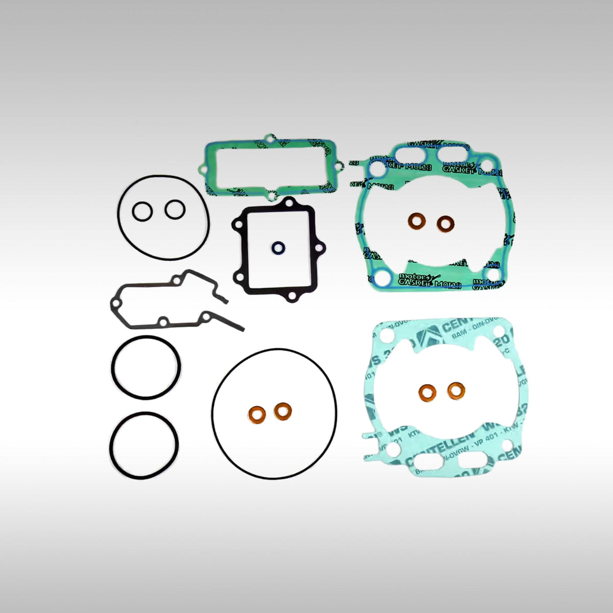 Set of gaskets and seals on a gray background