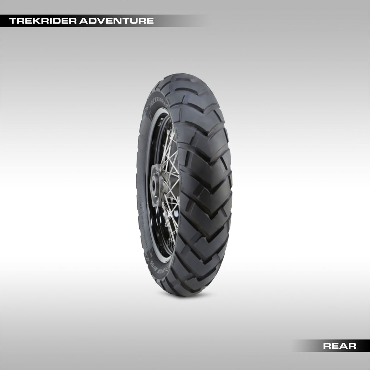 Avon Trekrider adventure motorcycle tires on a gray background