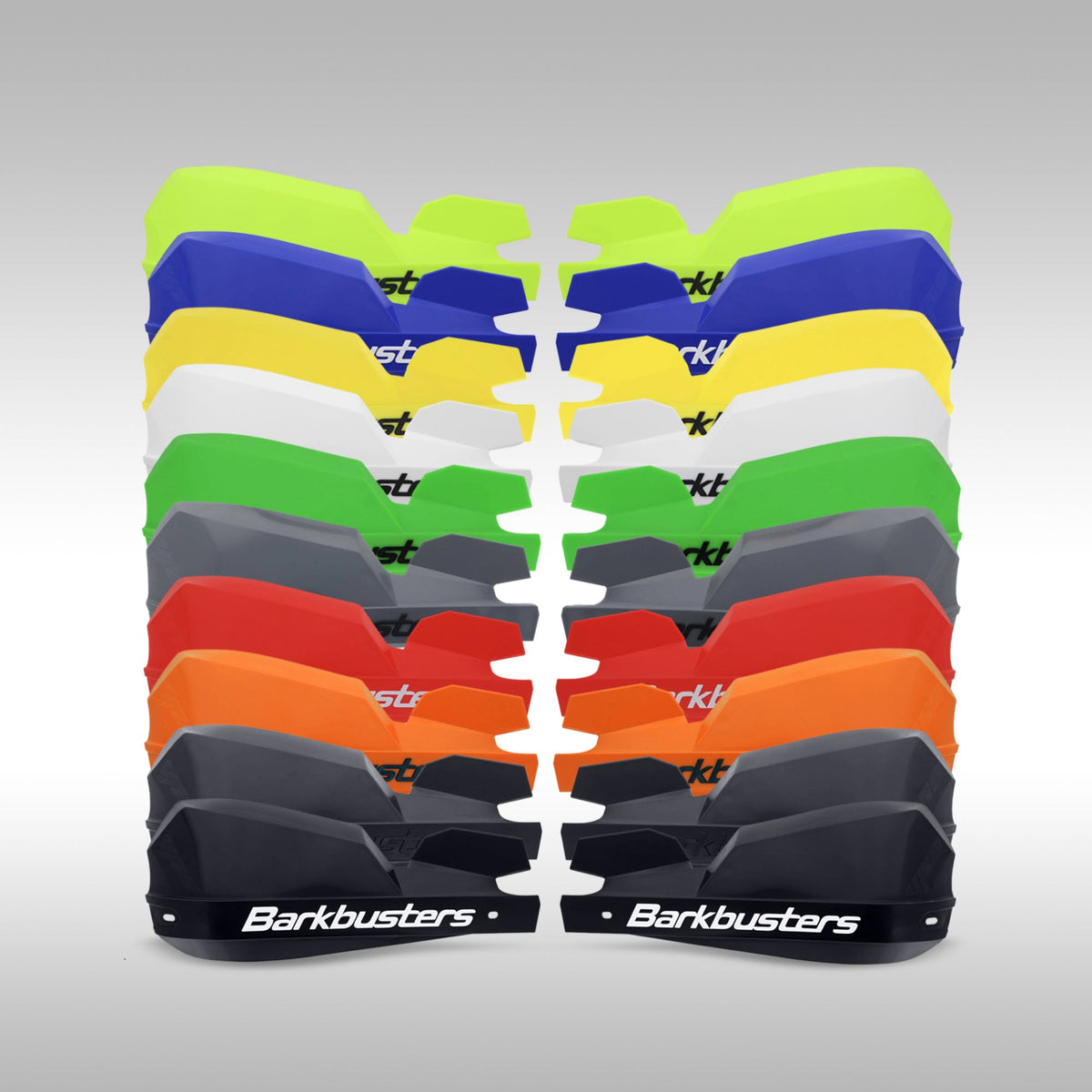 All color options of the Barkbusters 2.0 handguard shields shown in a stacked array for TMBR MOTO.