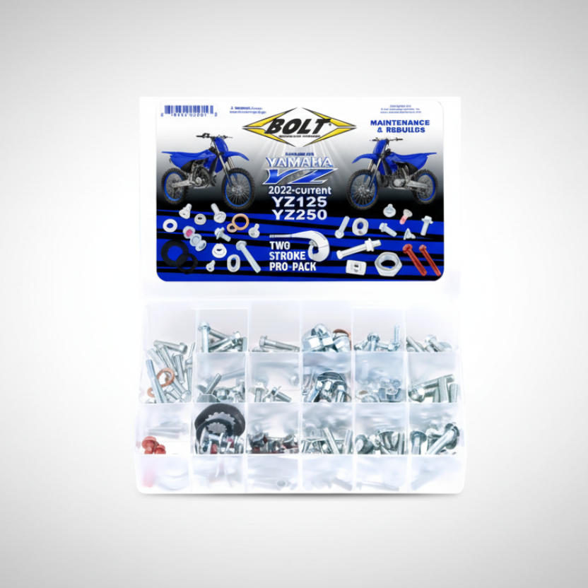 BOLT Pro Pack YZ250 and YZ125 motorcycle hardware kit on a gray background