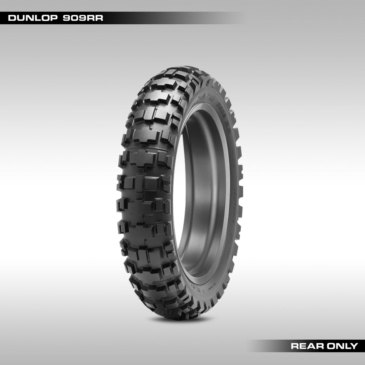 Dunlop 908RR offroad adventure tire on a gray background
