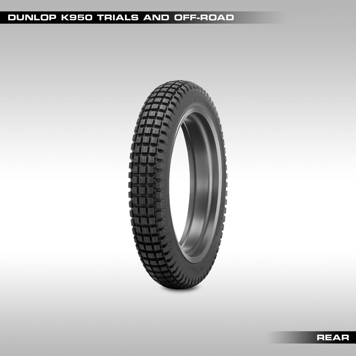 Dunlop K950 trials and off-road tire on a gray background