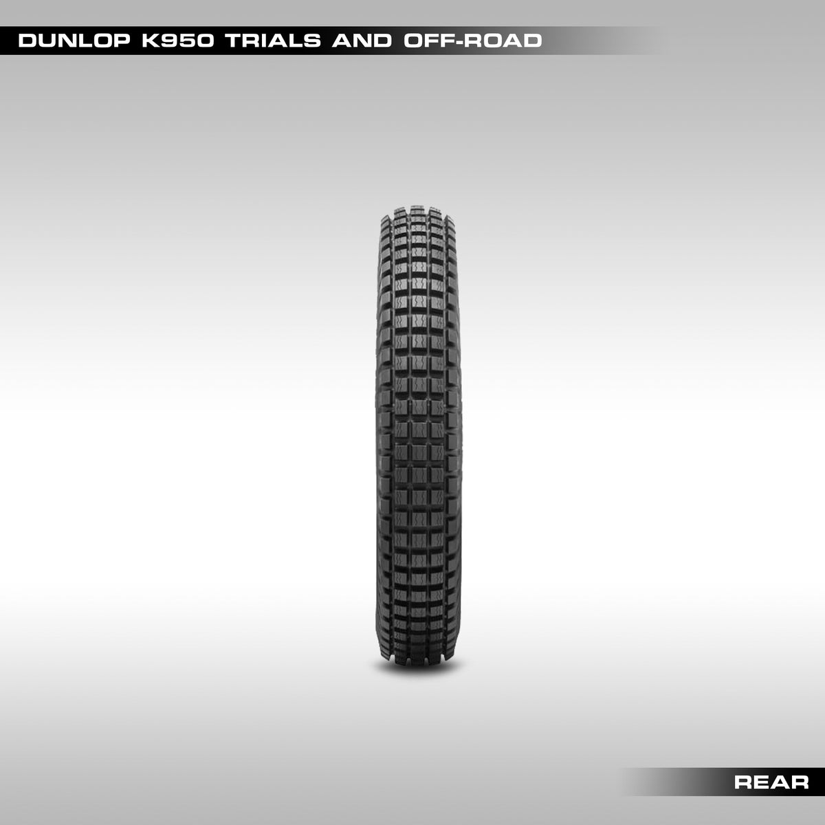 Dunlop K950 trials and off-road tire on a gray background