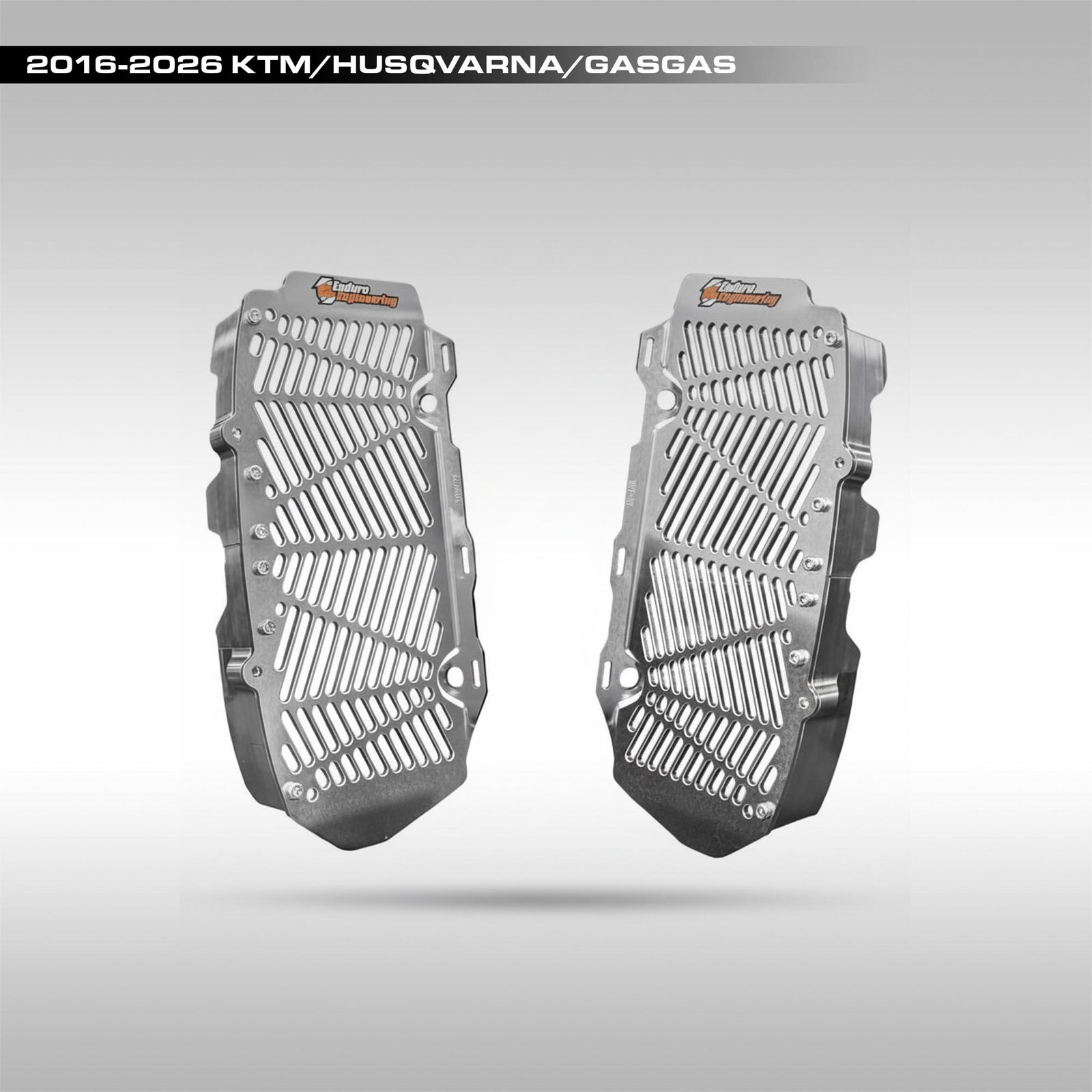 KTM, Husqvarna radiator guards on a gray background with branding text.