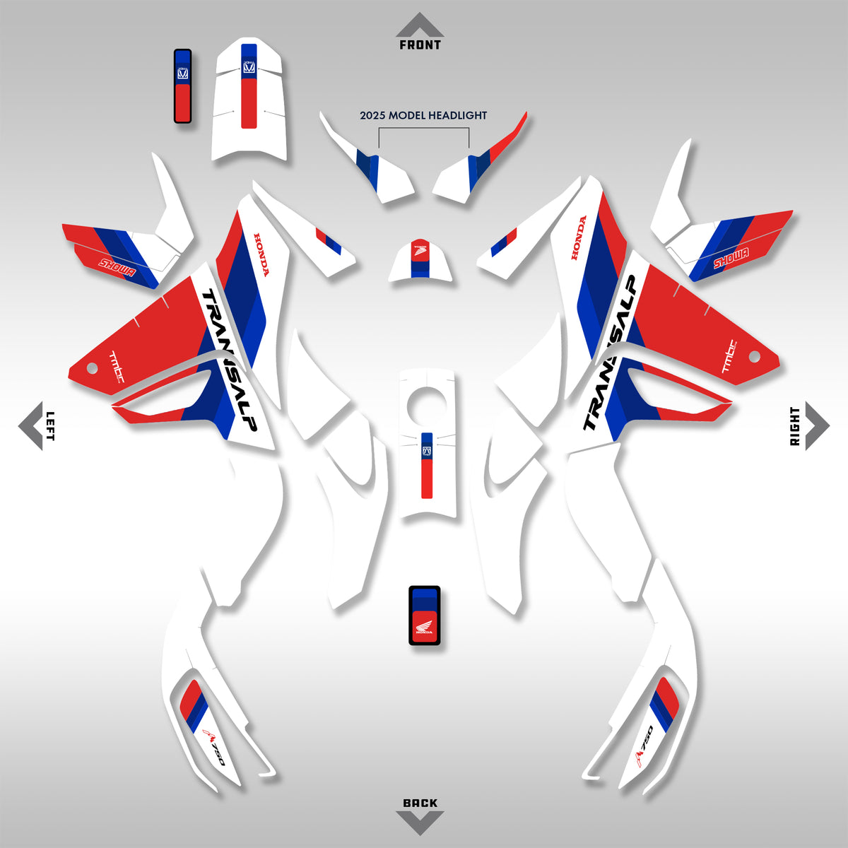 GRAPHICS KIT - 2024 HONDA XL750 TRANSALP - RED, WHITE, BLUE STRIPES