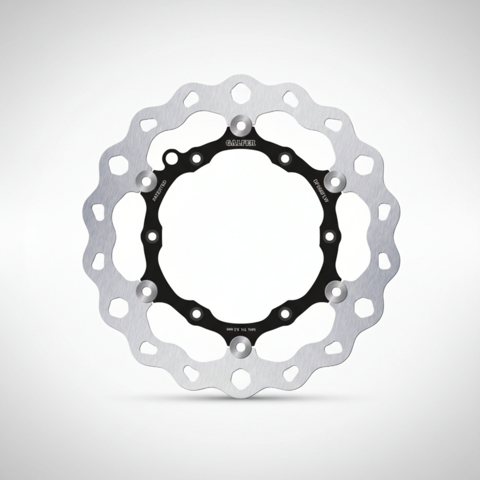 Galfer 260mm floating front motorcycle brake rotor on a gray background