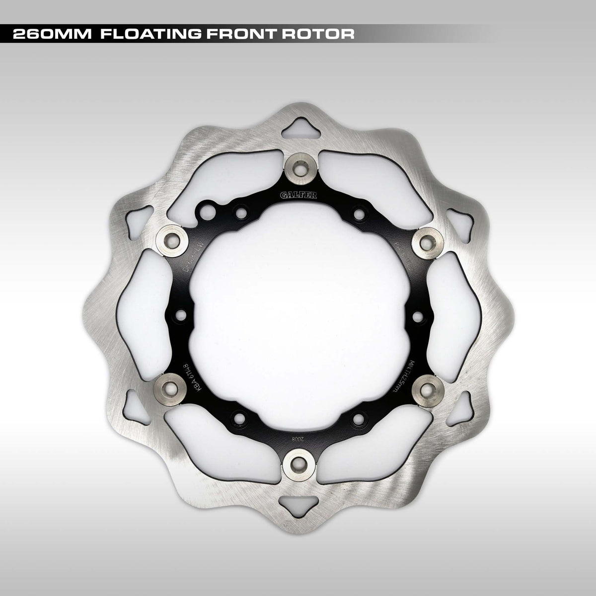 Galfer 260mm floating front motorcycle brake rotor on a gray background