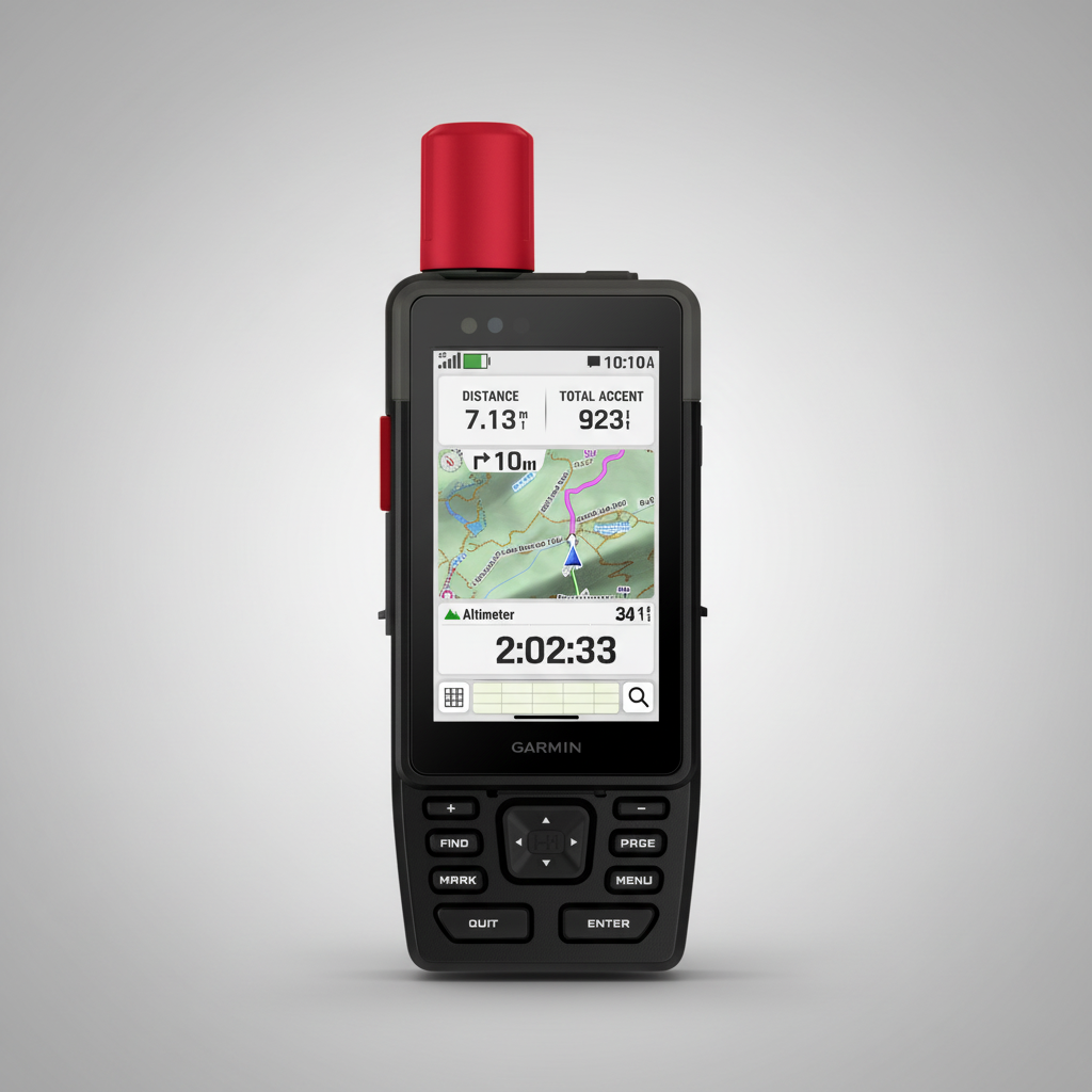Garmin GPS device with a red antenna on a white background