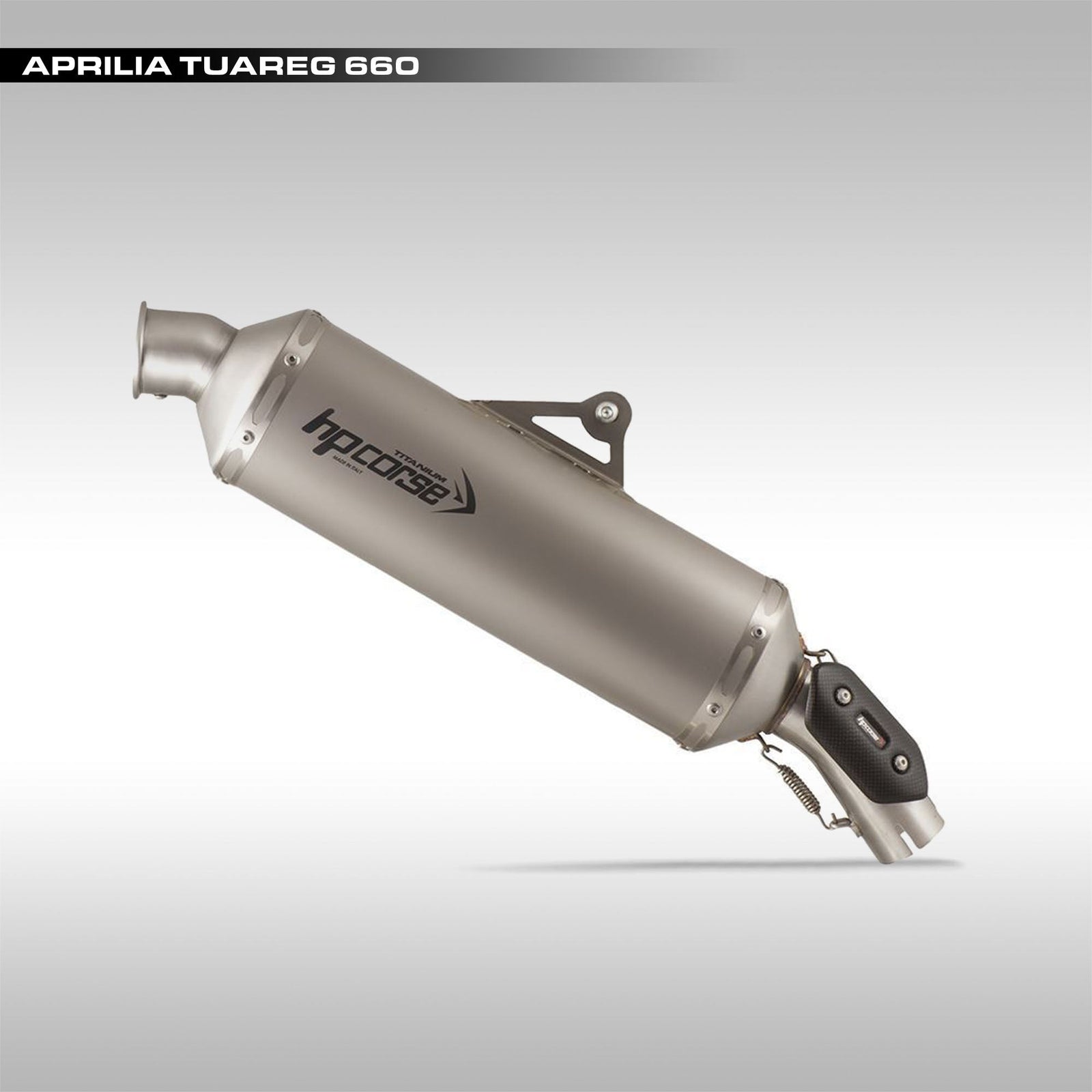 HP Corse SP-1 Titatnium slip-on exhasut for the Aprilia Tuareg 660 adventure bike. Motorcycle exhaust made in Italy.