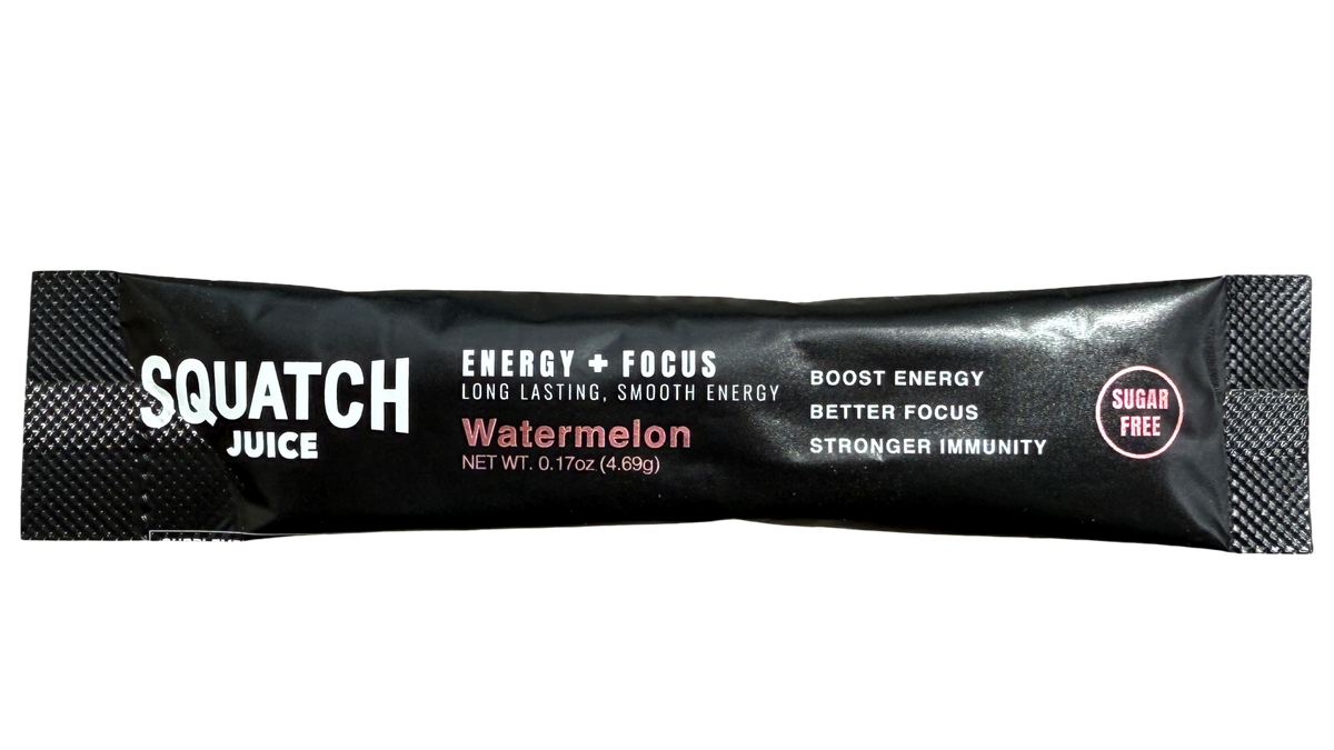 Squatch Juice Energy + Focus - Pre-order Only - 30 Sticks - Pineapple/Mango, Watermelon, Lemonade, Strawberry/Kiwi