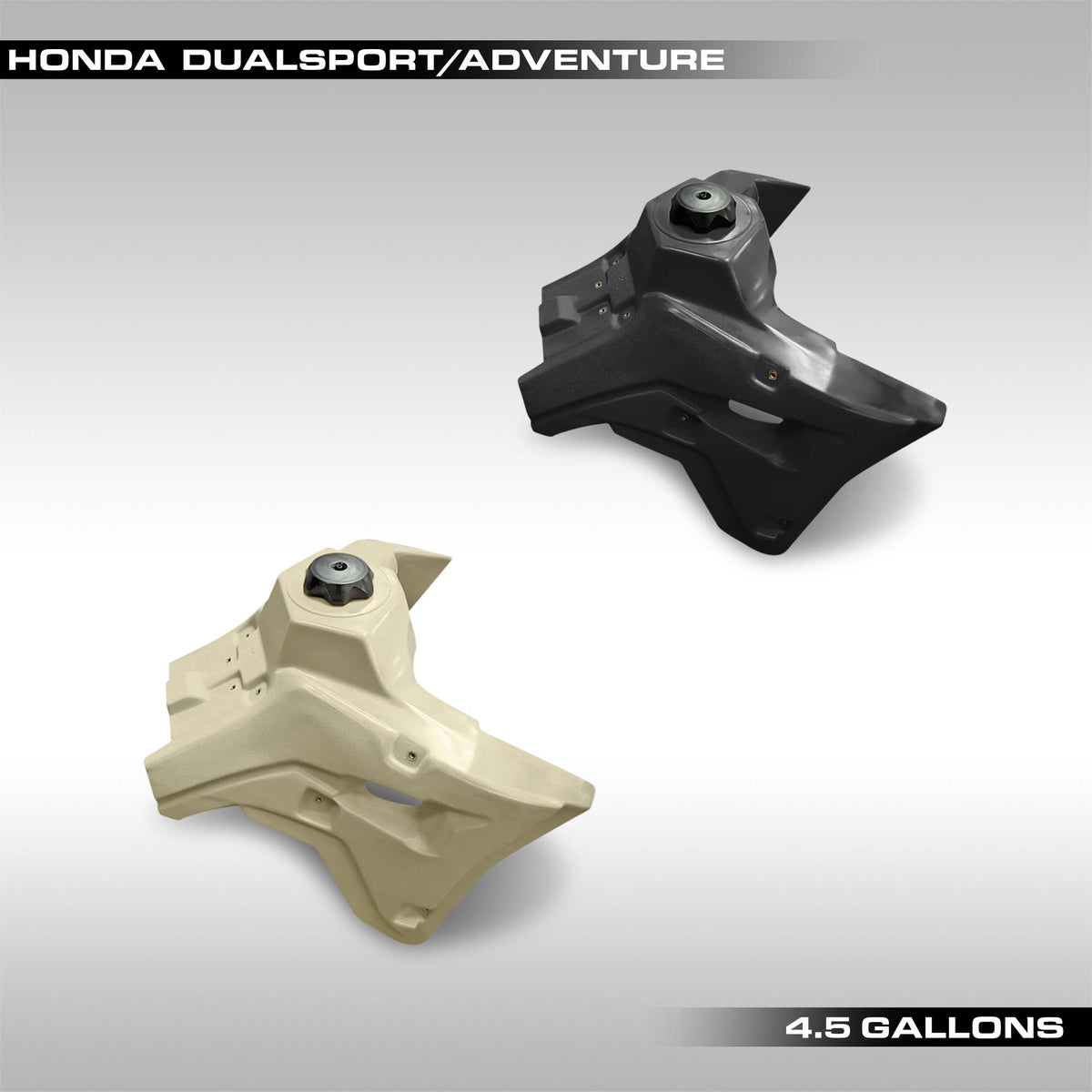 IMS Products Fuel Tanks Honda CRF450L CRF450RL CRF450X 4.5 Gallon Black and Natural on gray background 