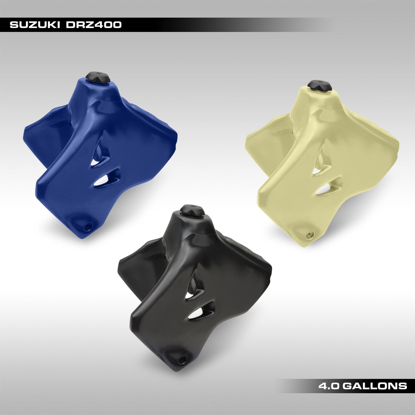 IMS Products 4 Gallon Fuel Tank Suzuki DR-Z400 on gray background.