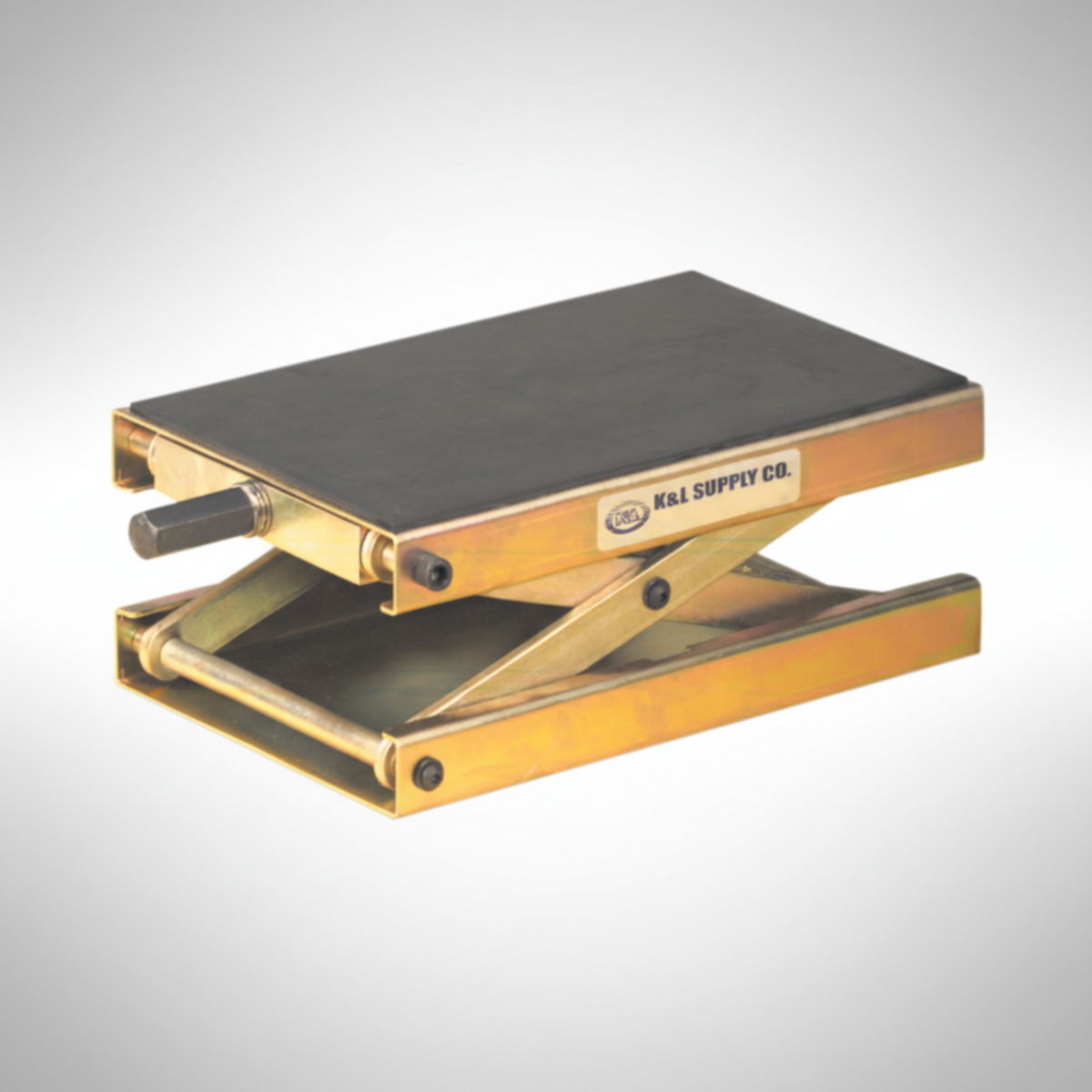 K&L Supply MC455 Fat Jack manual scissor lift 37-8660 showing the wide steel base and rubber top pad.