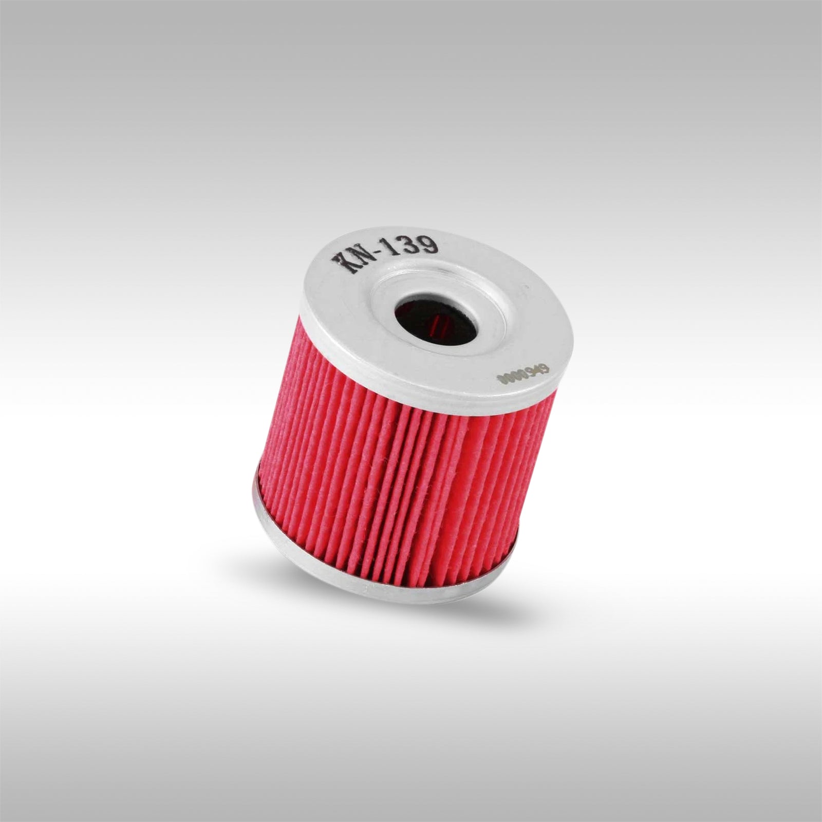 K&N cartridge oil filter, part number KN-139 for DR-Z400 and DR-Z4S models. Red paper filter element with steel caps.
