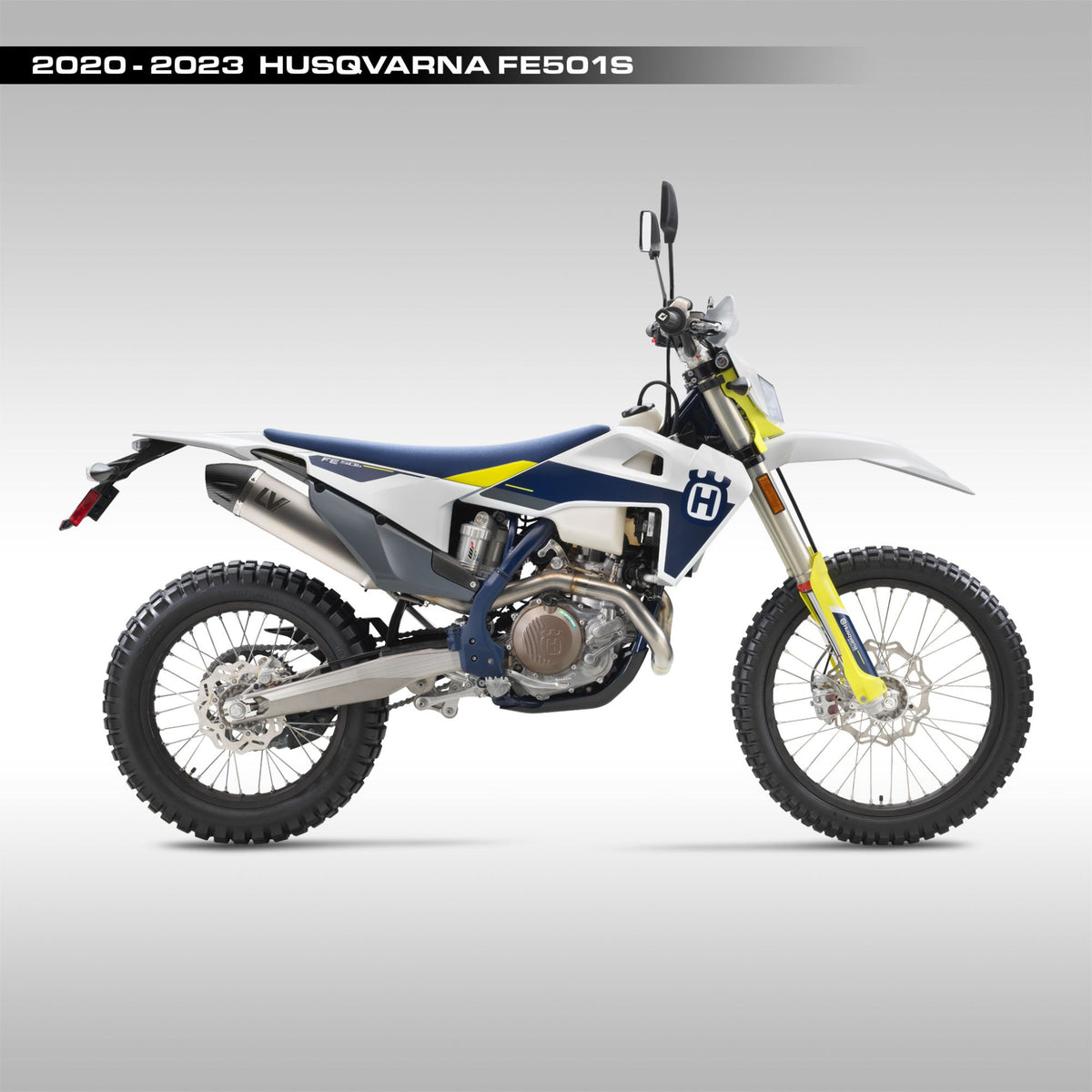 LeoVince LV-X EVO stainless steel slip-on exhaust with carbon fiber end cap for KTM and Husqvarna enduro models.