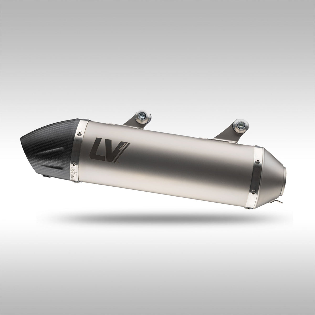 LeoVince LV-X EVO stainless steel slip-on exhaust with carbon fiber end cap.