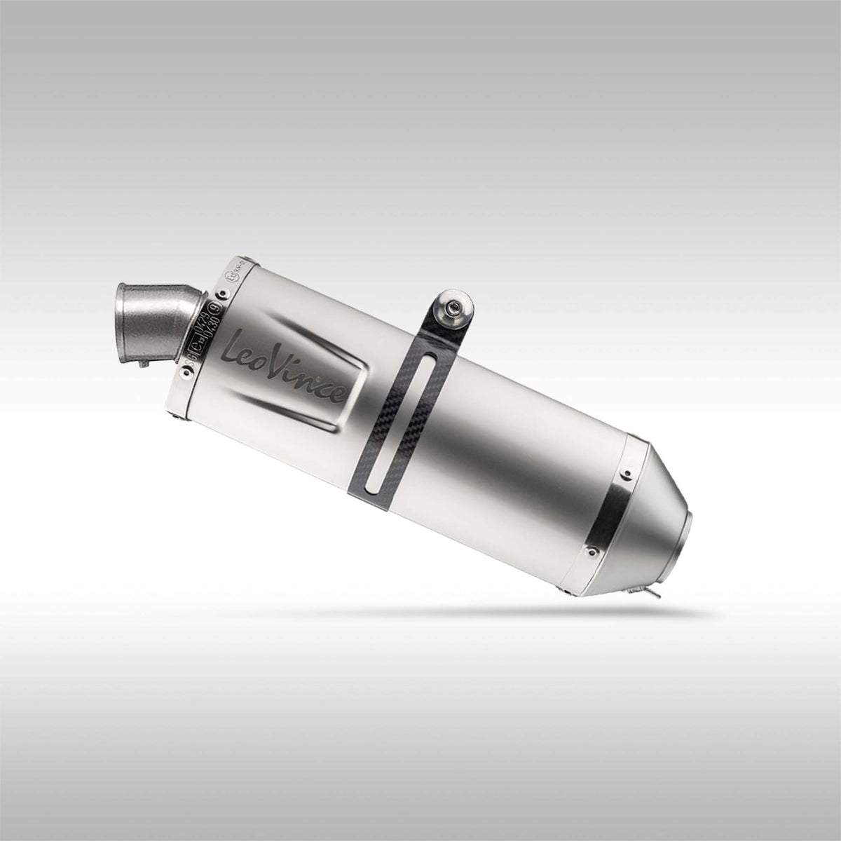 Two LeoVince LV One EVO Slip-On Mufflers for Yamaha Teneré 700 stainless steel on gray background.