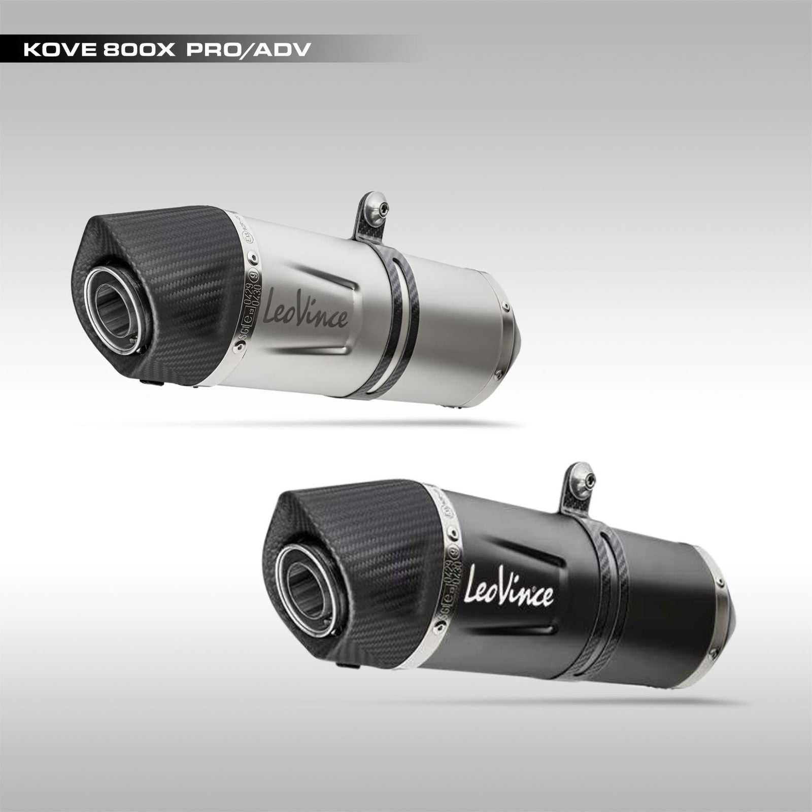 LeoVince LV One EVO slip-on exhaust muffler installed on a Kove 800X adventure motorcycle.