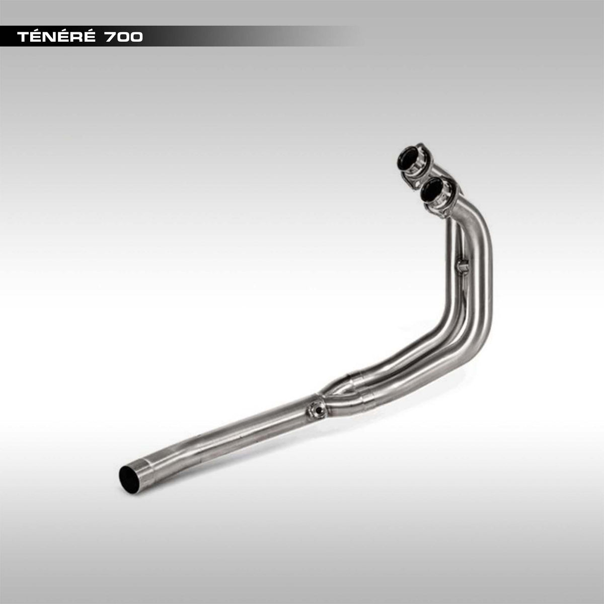 Stainless steel header pipe designed for the Yamaha Tenere 700 motorcycle.