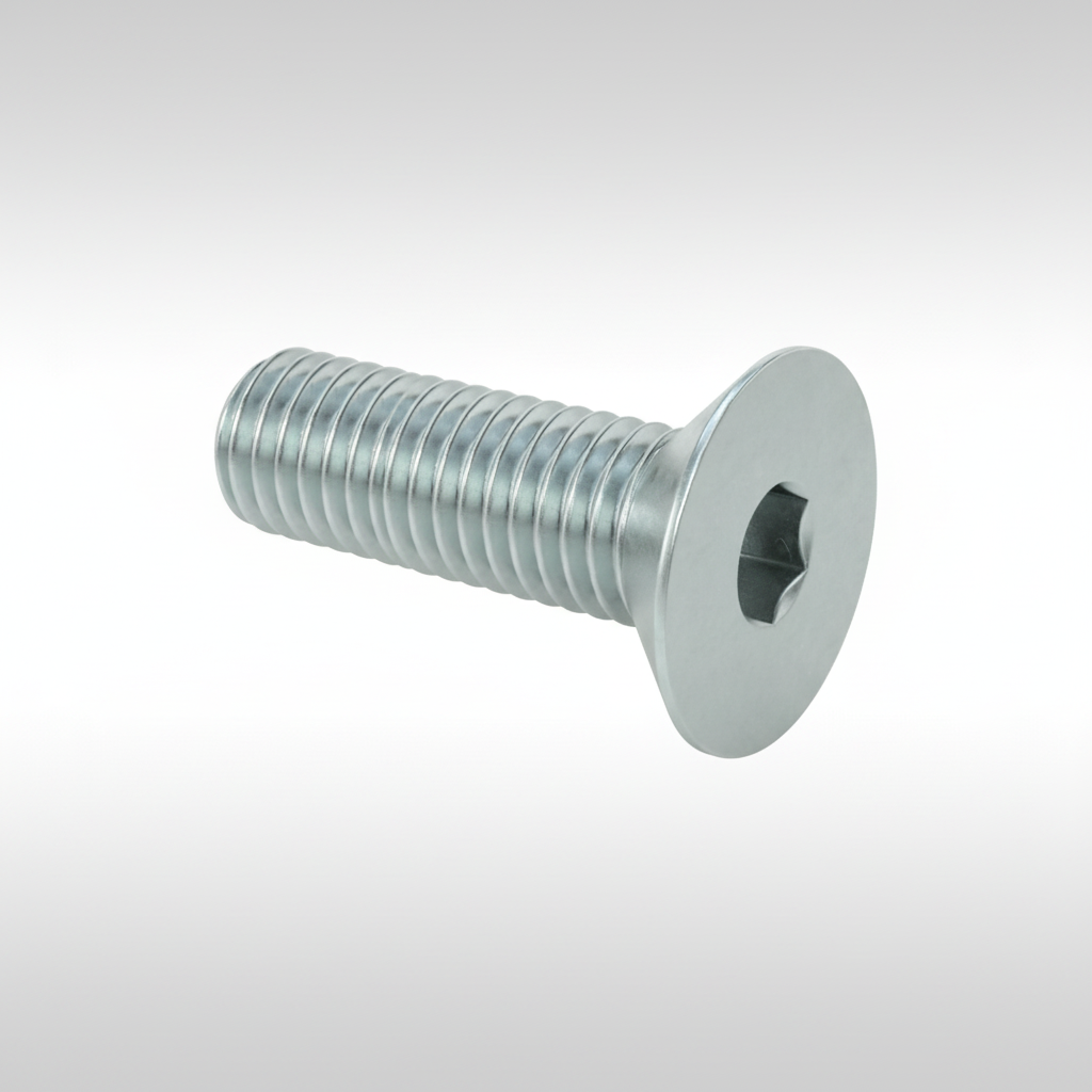 Countersunk flat head M8 steel bolt.
