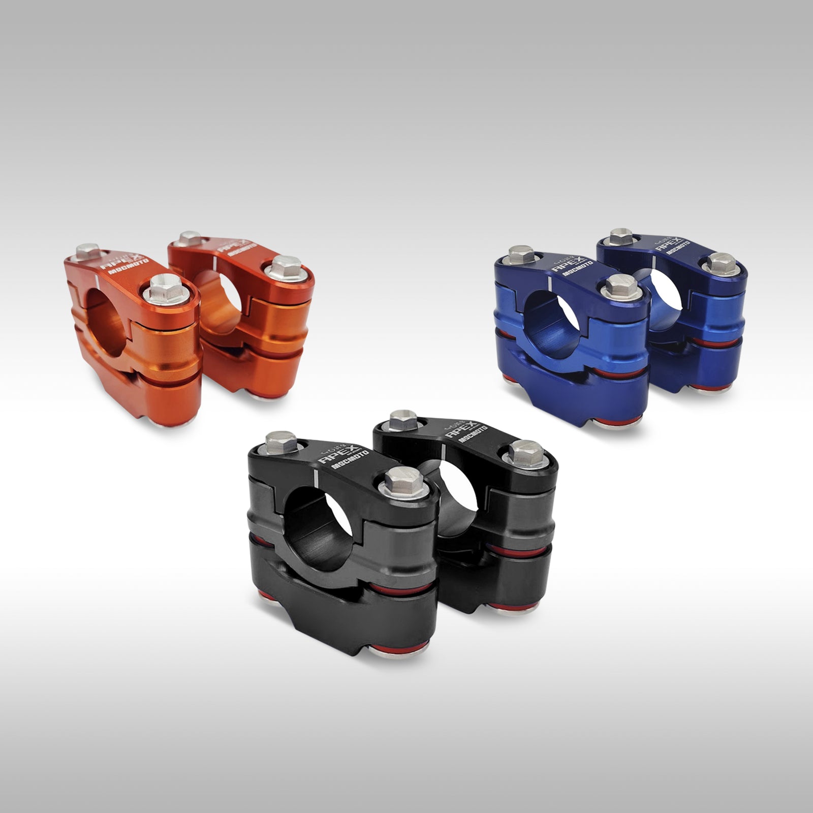 All colors of MSC Moto APEX vibration damping handlebar mount for KTM Husqvarna GasGas enduro and dualsport models.