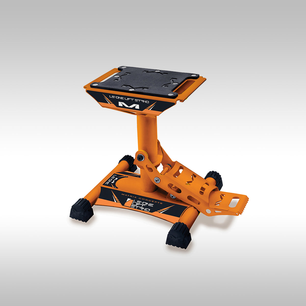 Matrix LS1 lift stand in Orange on a gray background