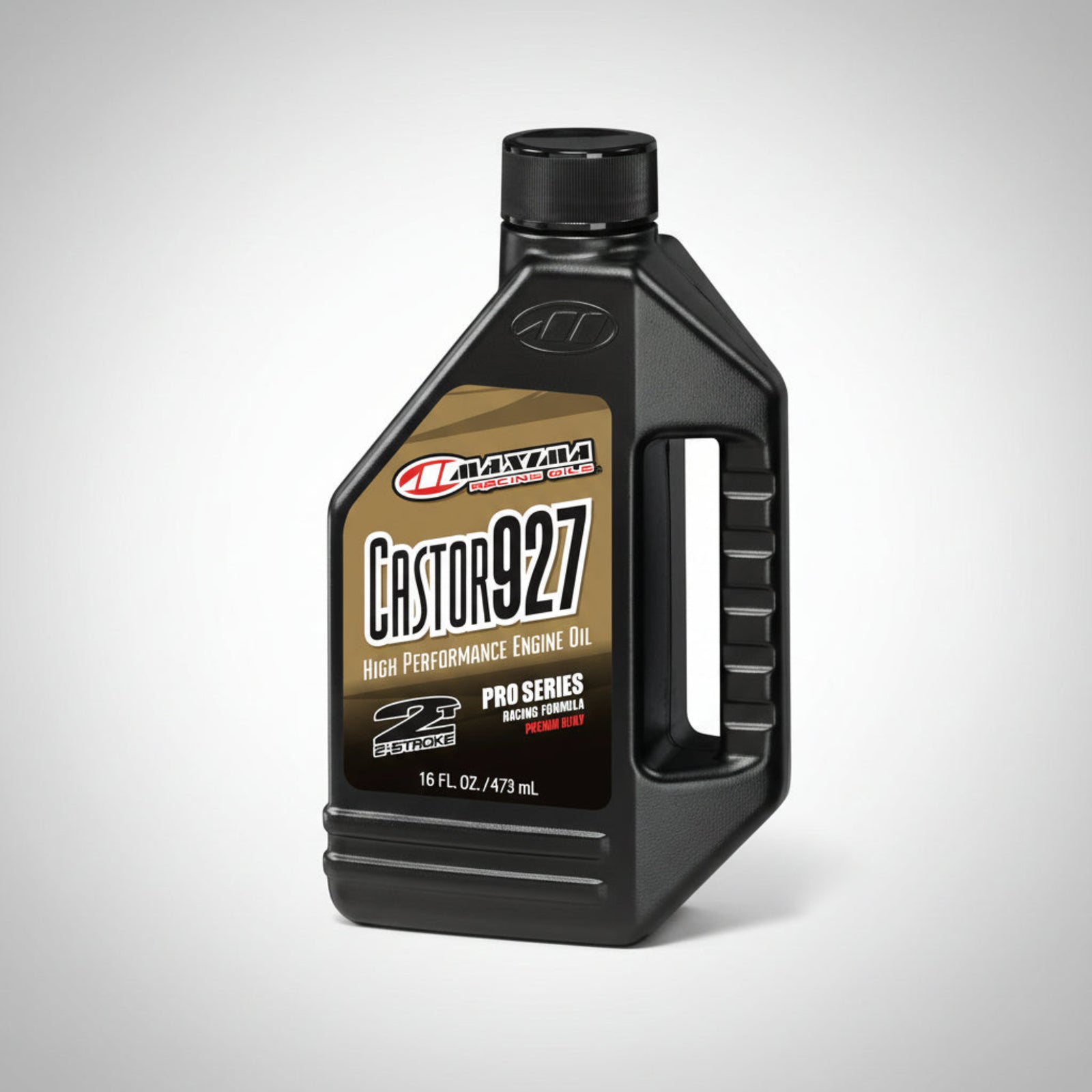 Maxima Castor 927 two stroke engine oil bottle on a gray background