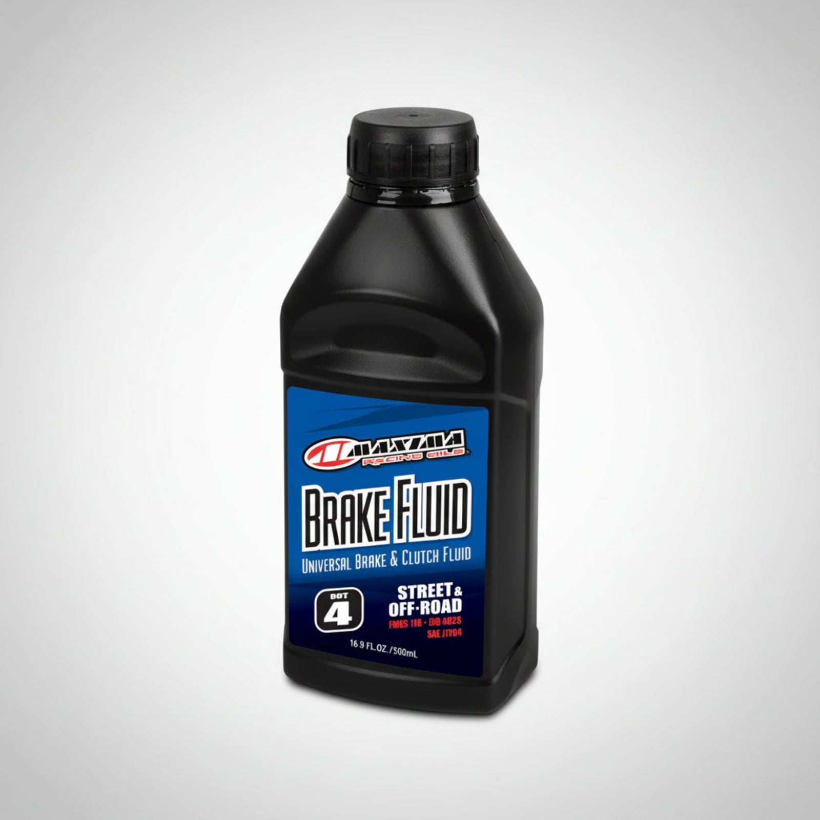 Bottle of Maxima Racing synthetic DOT 4 brake fluid.