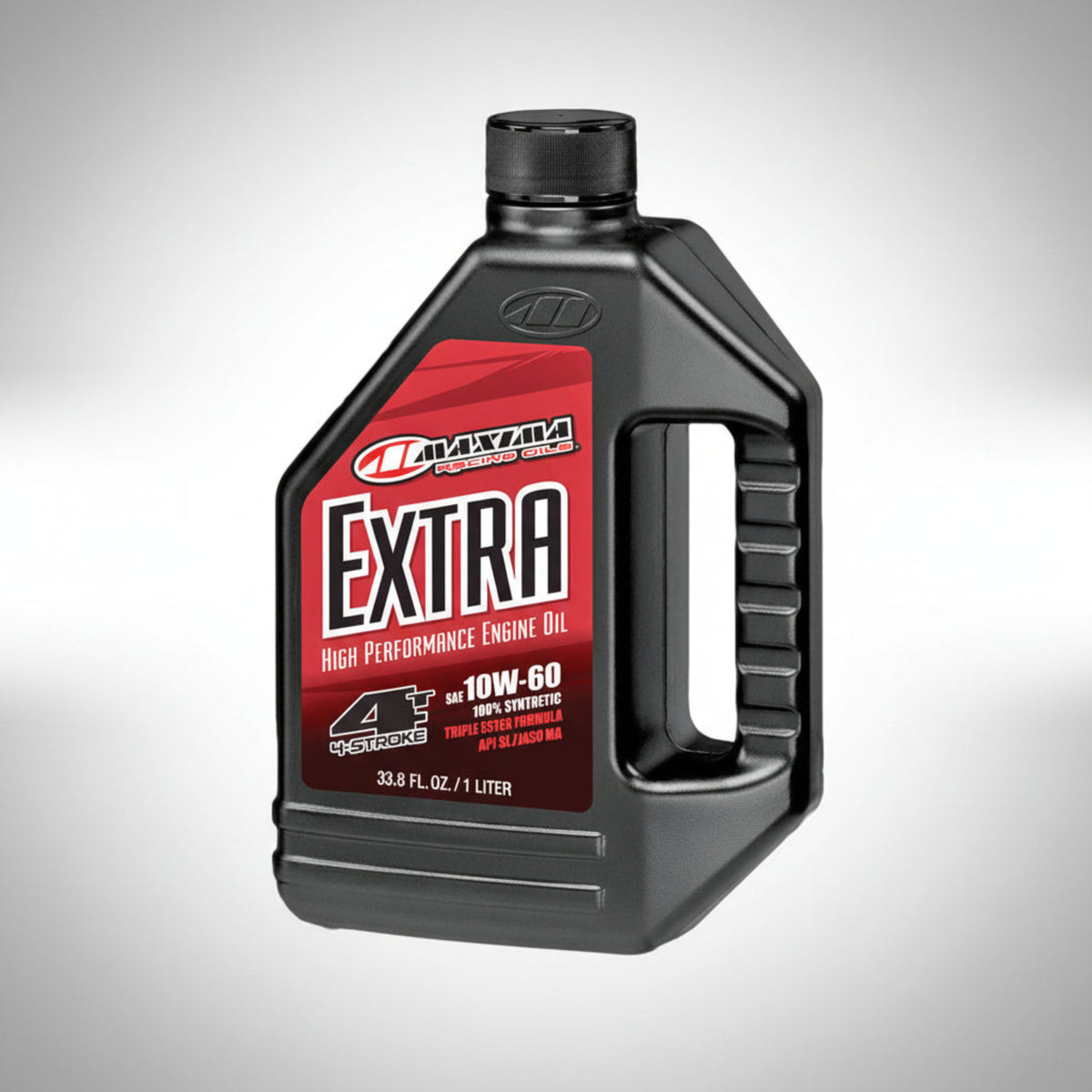 Maxima Extra full-synthetic triple ester 4-stroke engine oil bottle.