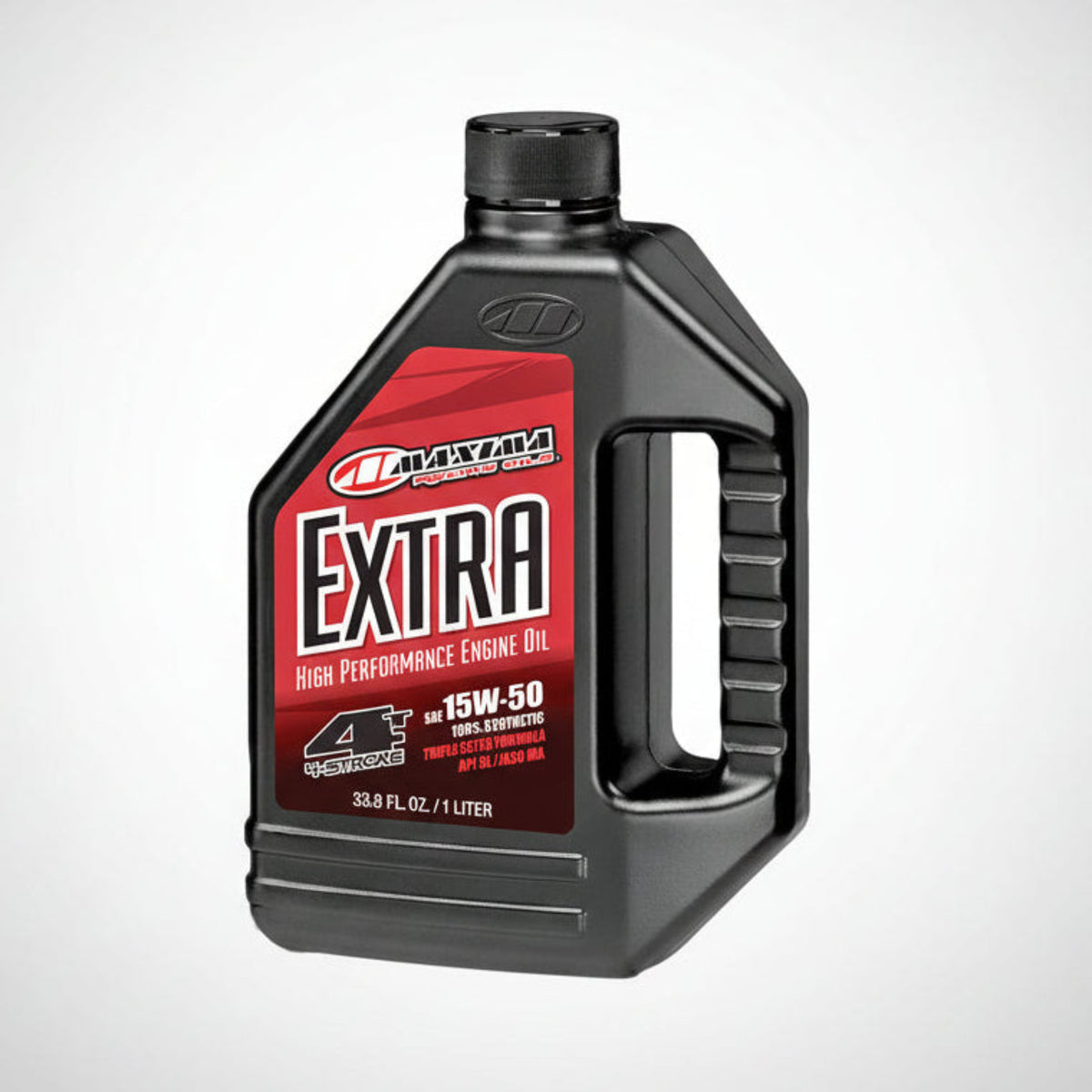 Maxima Extra full-synthetic triple ester 4-stroke engine oil bottle.