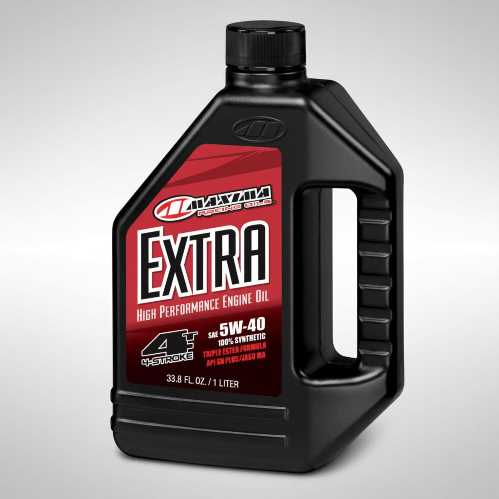 Maxima Extra full-synthetic triple ester 4-stroke engine oil bottle.