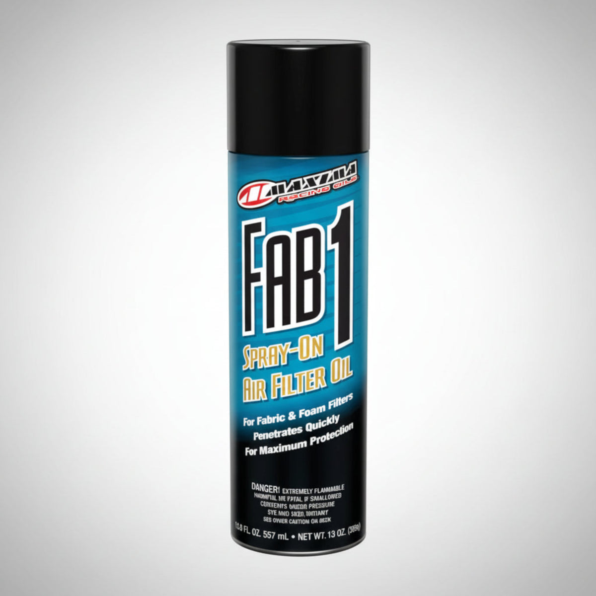 Maxima FAB-1 spray-on air filter oil aerosol can for motorcycles and dirt bikes.
