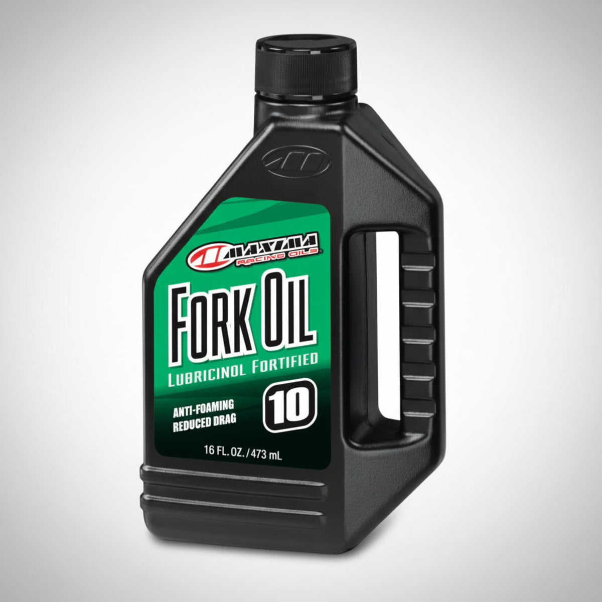Bottle of Maxima motorcycle fork oil suspension fluid.