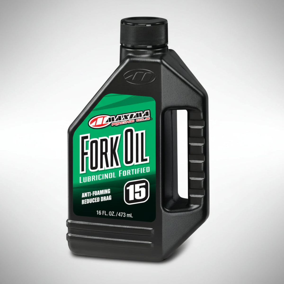 Bottle of Maxima motorcycle fork oil suspension fluid.