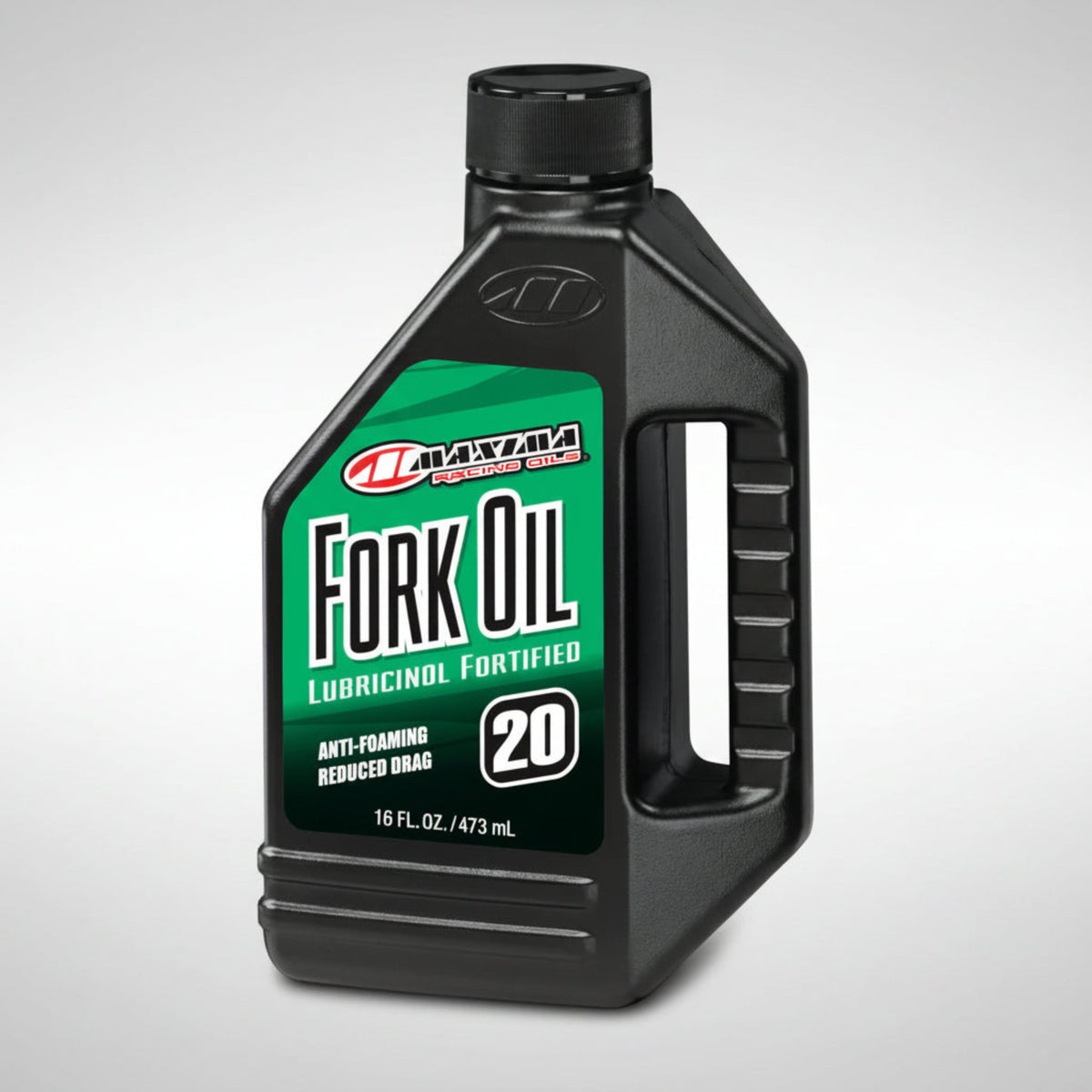 Bottle of Maxima motorcycle fork oil suspension fluid.