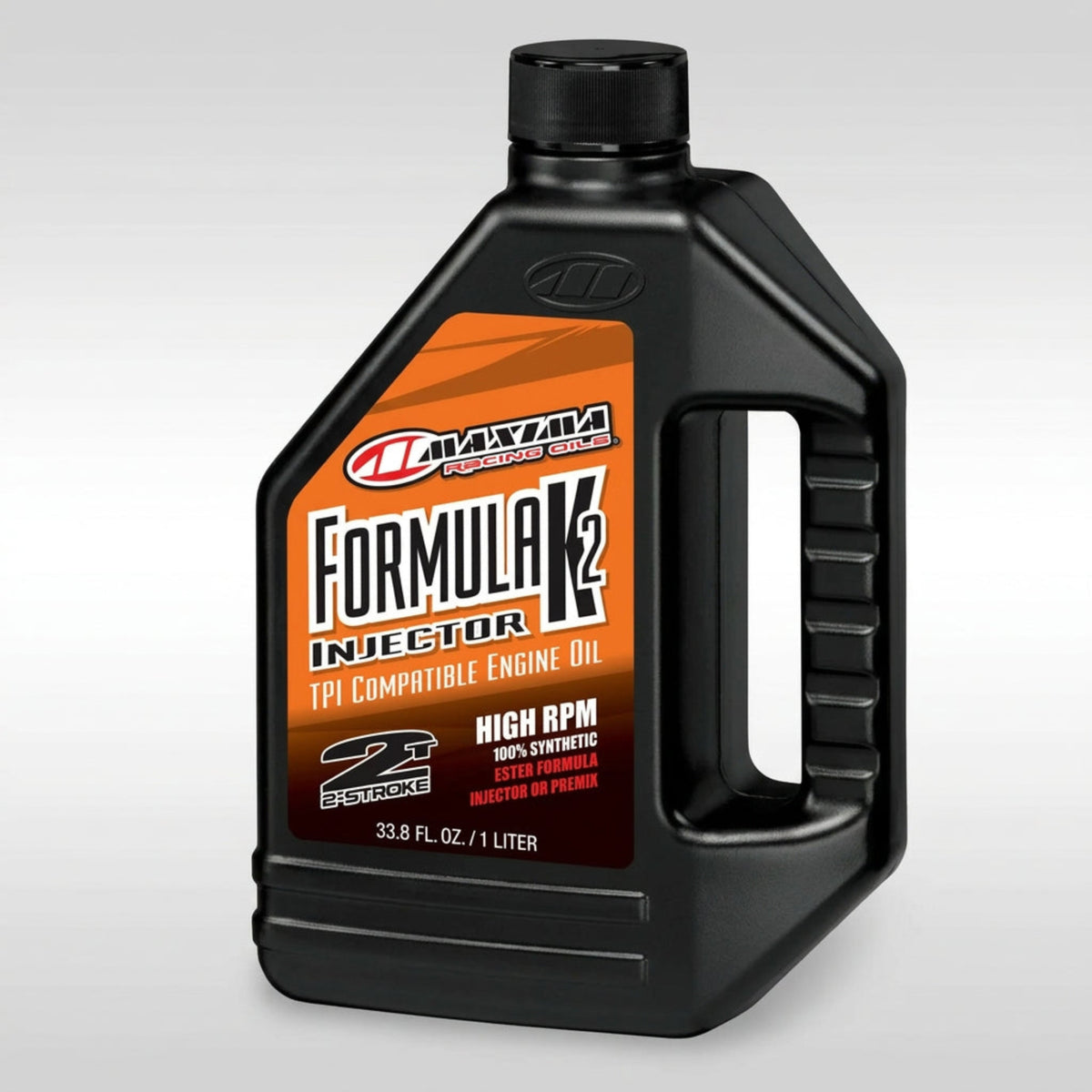 Maxima Formula K2 Injector 100 percent synthetic 2-stroke engine oil 1 liter bottle for TPI and TBI dirt bikes.