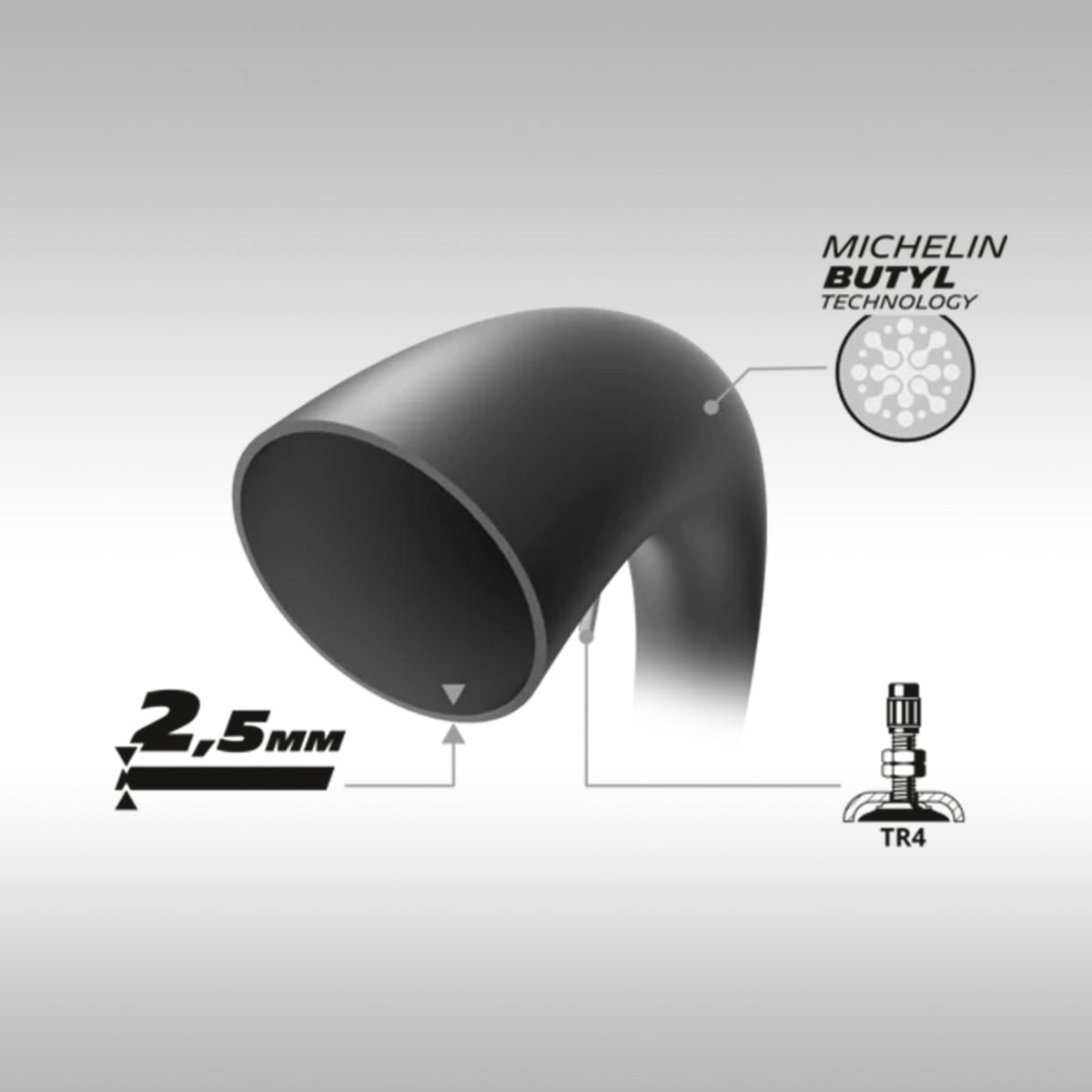 Michelin Heavy Duty 2.5mm motorcycle inner tube folded in its factory box.